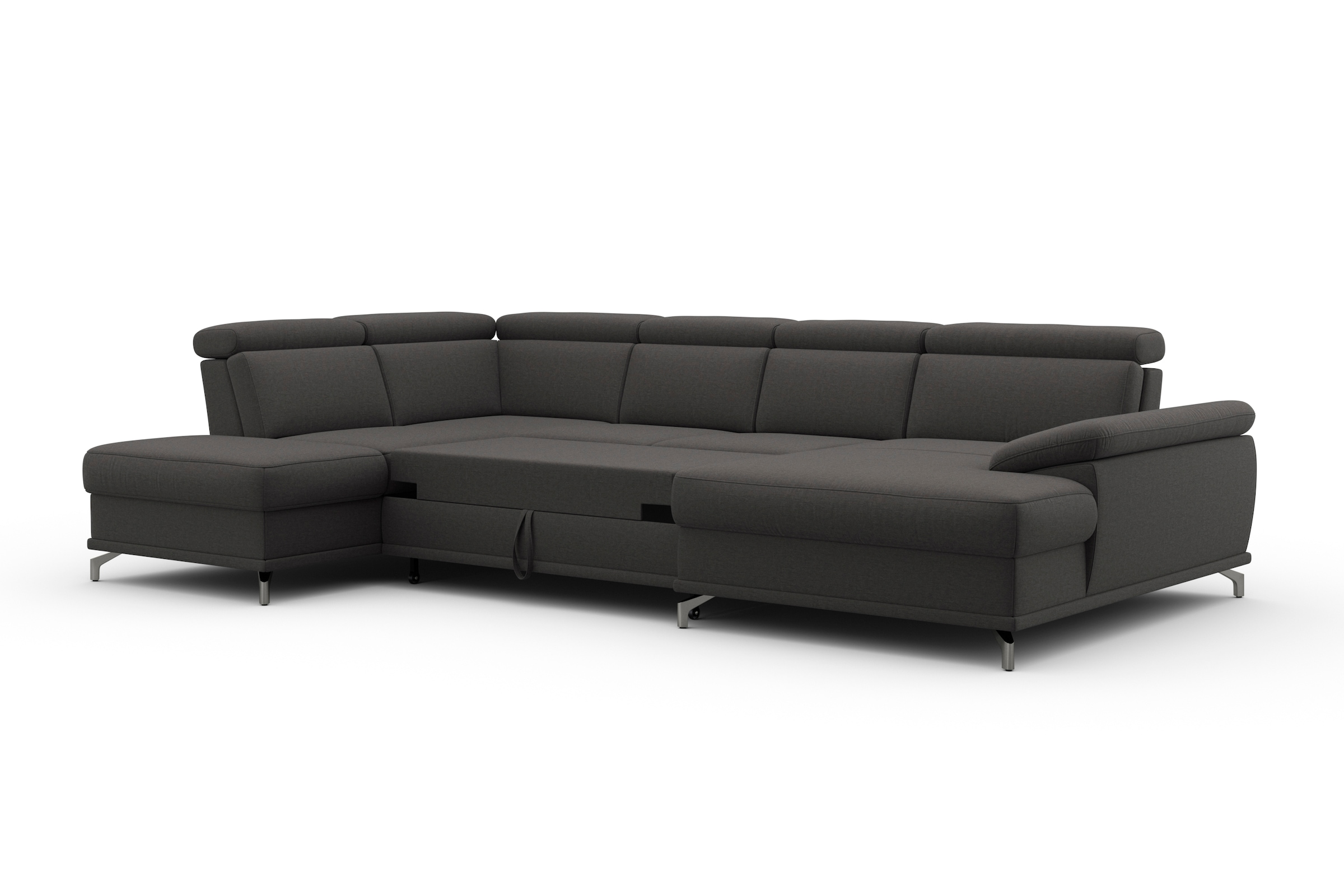 sit&more Wohnlandschaft »Cabrio U-Form, mit Sitztiefenverstellung, Arm- und Kopfteilverstellung«, 3 Nierenkissen, Federkern, optional Bettfunktion und Stauraum