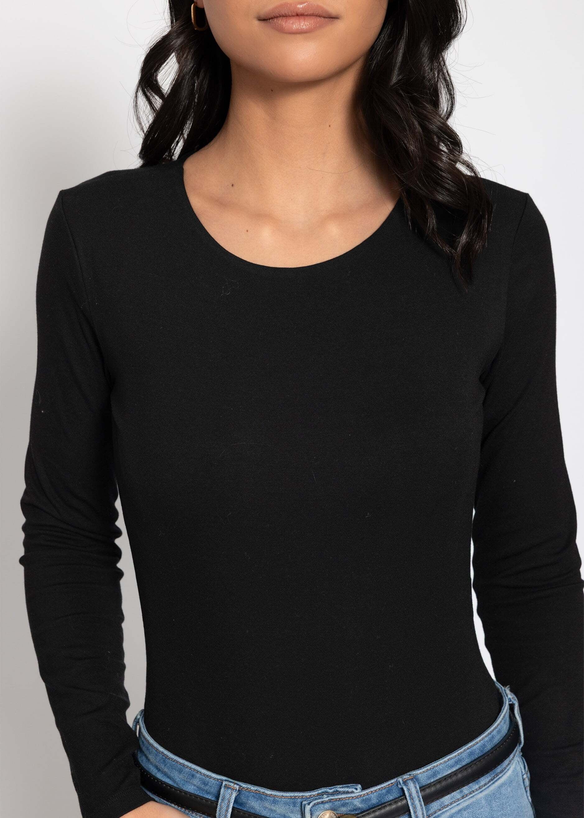 SASSYCLASSY Langarmbody »Langarm Body mit Rundhalsausschnitt« Eleganter Body aus elastischem Material mit Druckknöpfen