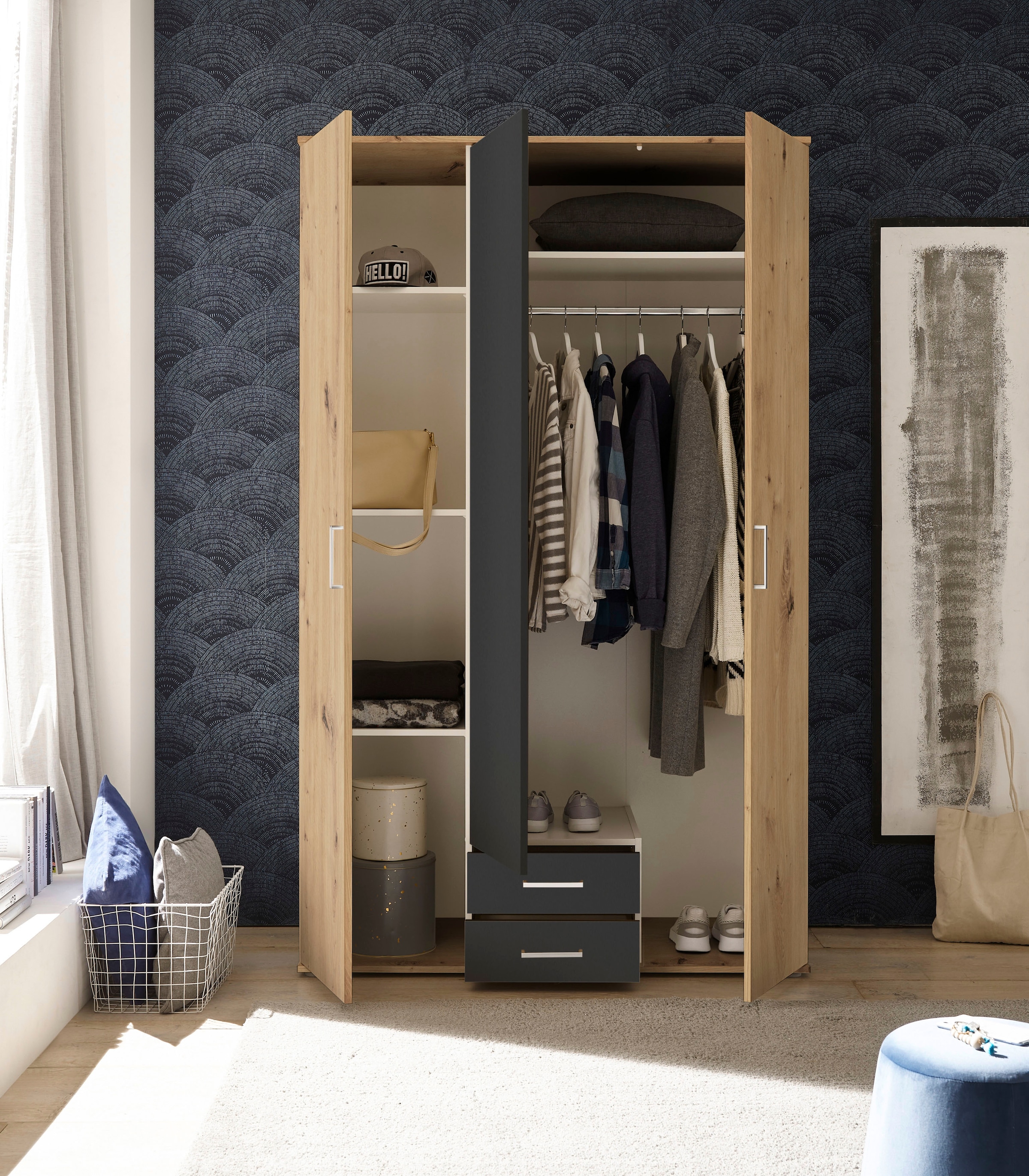 Schlafkontor Kleiderschrank »Marburg Bestseller Schrank Garderobe mit Schubladen«, Schlafzimmerschrank in Top Qualität, in 2 Breiten