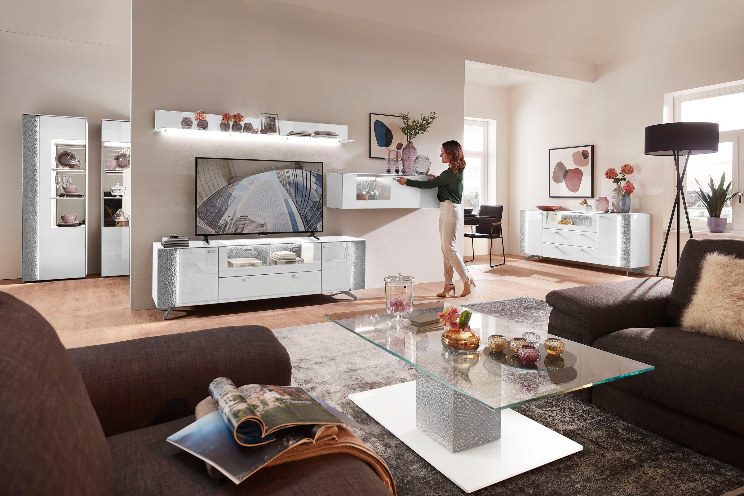 LEONARDO Sideboard »AUREA«, mit Pailletten-Akzent, wahlweise mit Beleuchtung