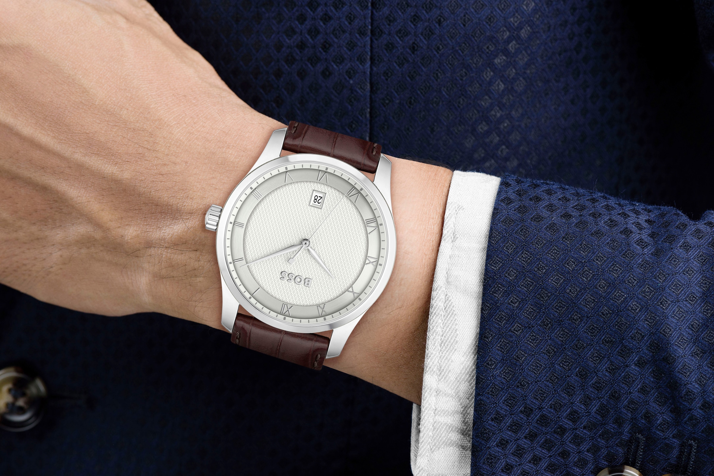 BOSS Quarzuhr »PRINCIPLE«, Herrenuhr, Armbanduhr, Datum, Lederarmband