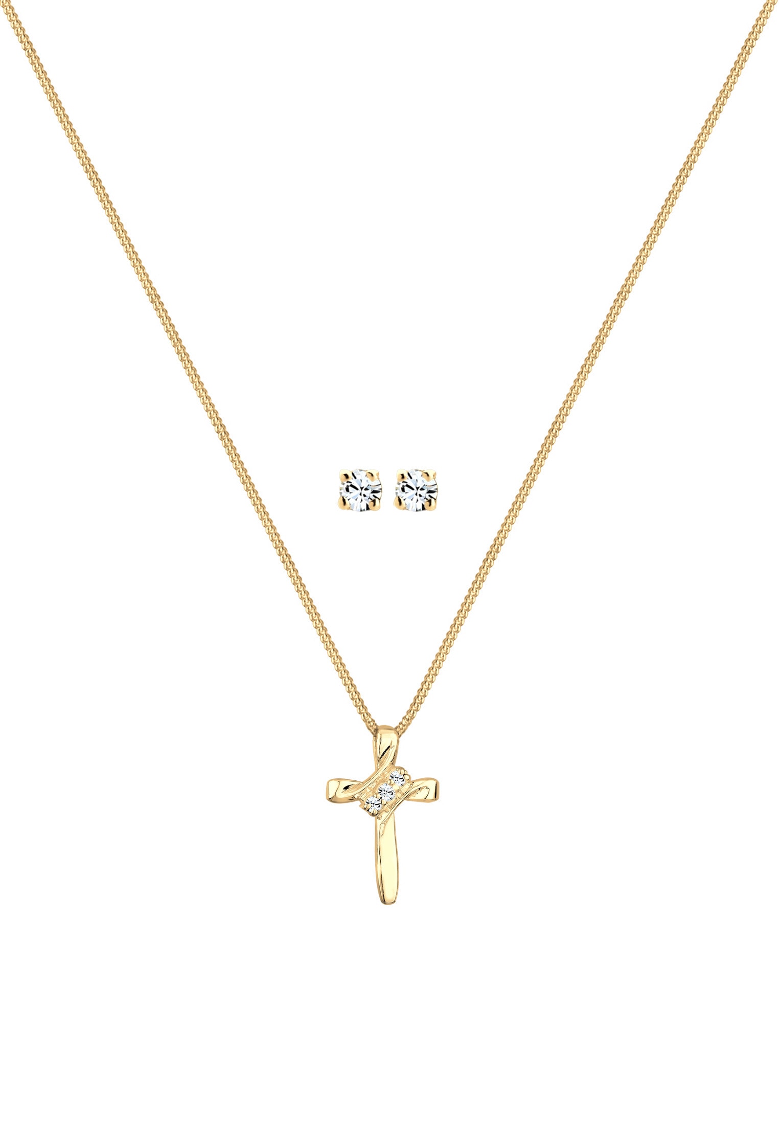 Elli Ohrring und Ketten Set »Schmuckset Kreuz Weiß 925 Sterling Silber, mit Kristallen von Swarovski®«