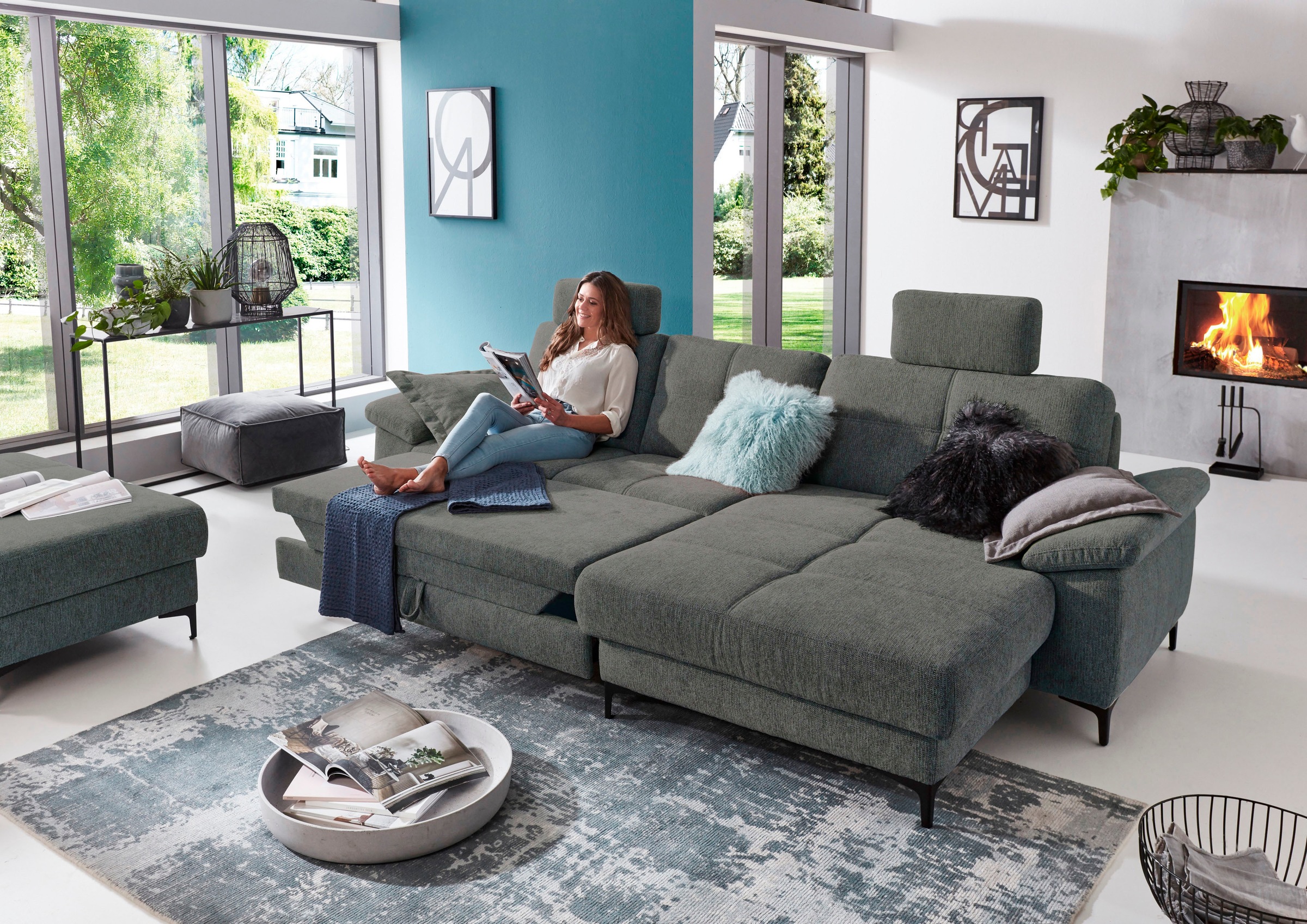 3C Carina Ecksofa »Burnaby bequem und modern, L-Form«, 2 Kopfstützen, optional mit Schlaf- und motorischer Relaxfunktion