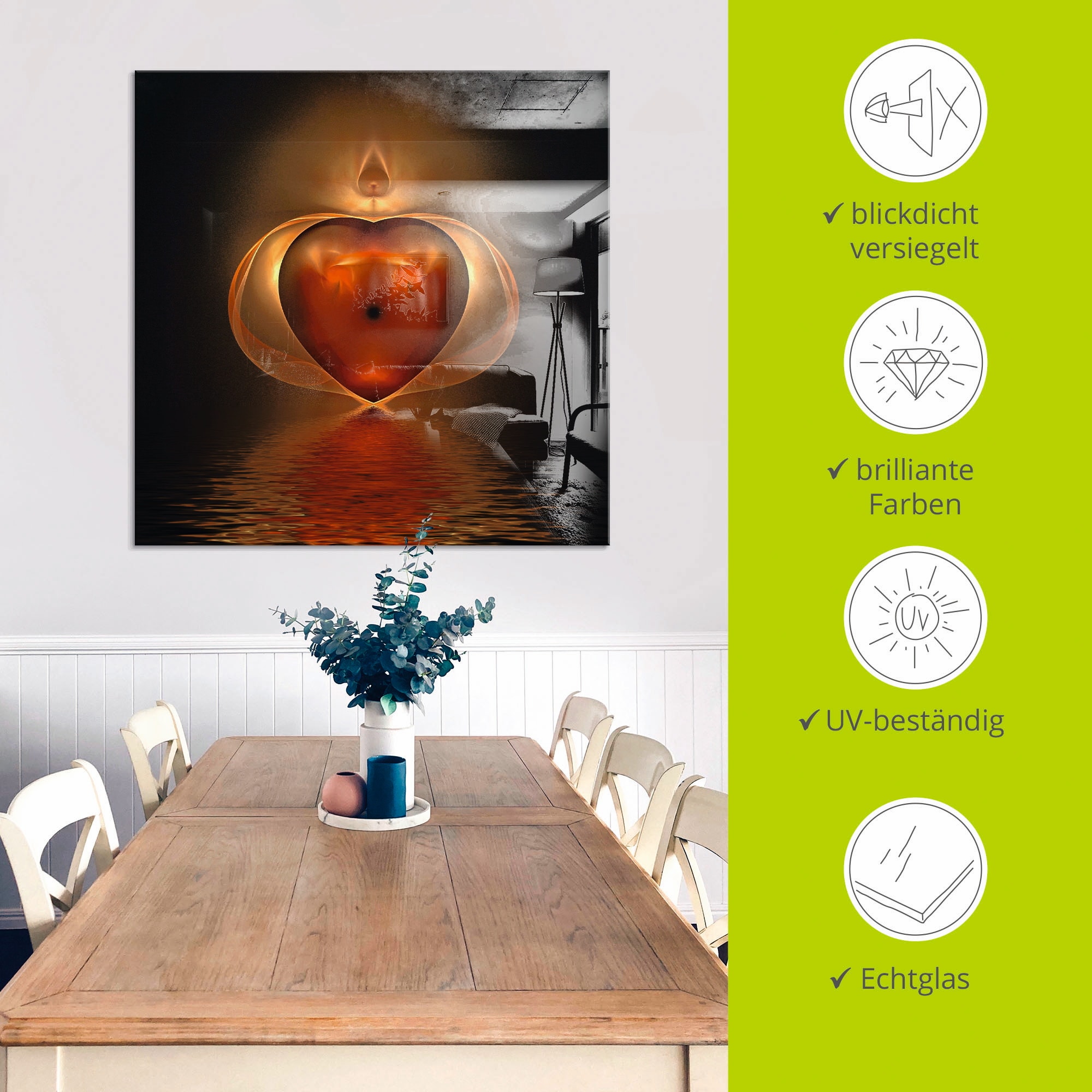 Artland Glasbild »Herz« Herzen 1 Stk. tlg. in verschiedenen Größen