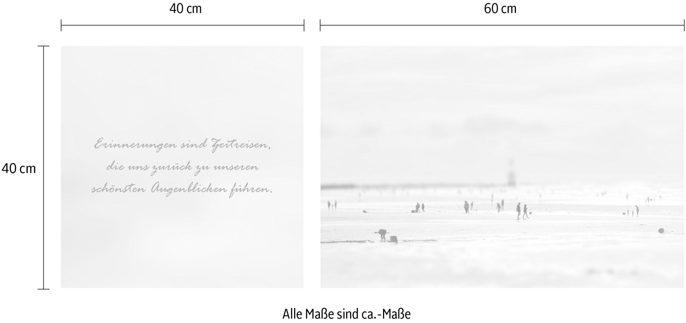 queence Leinwandbild »Zeitreisen«, Menschen-Meer-Meer Bilder-Kunst-Modern-Spa-Spa Bilder-Sprüche-Sprüche & Texte-Schriftzug-Schriftzüge, (Set), Premium-Leinwandstoff, Handarbeit aus Deutschland, Zitat, 2er Set