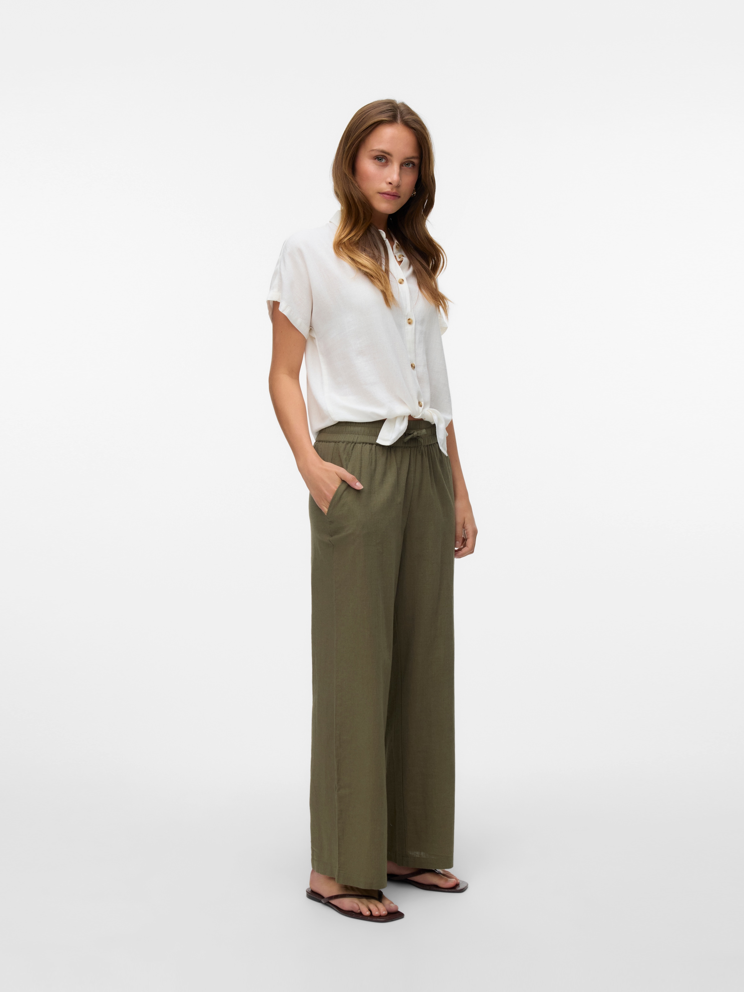 Vero Moda Schlupfhose »VMCAIA MW WIDE PANT WVN NOOS«, mit Leinen