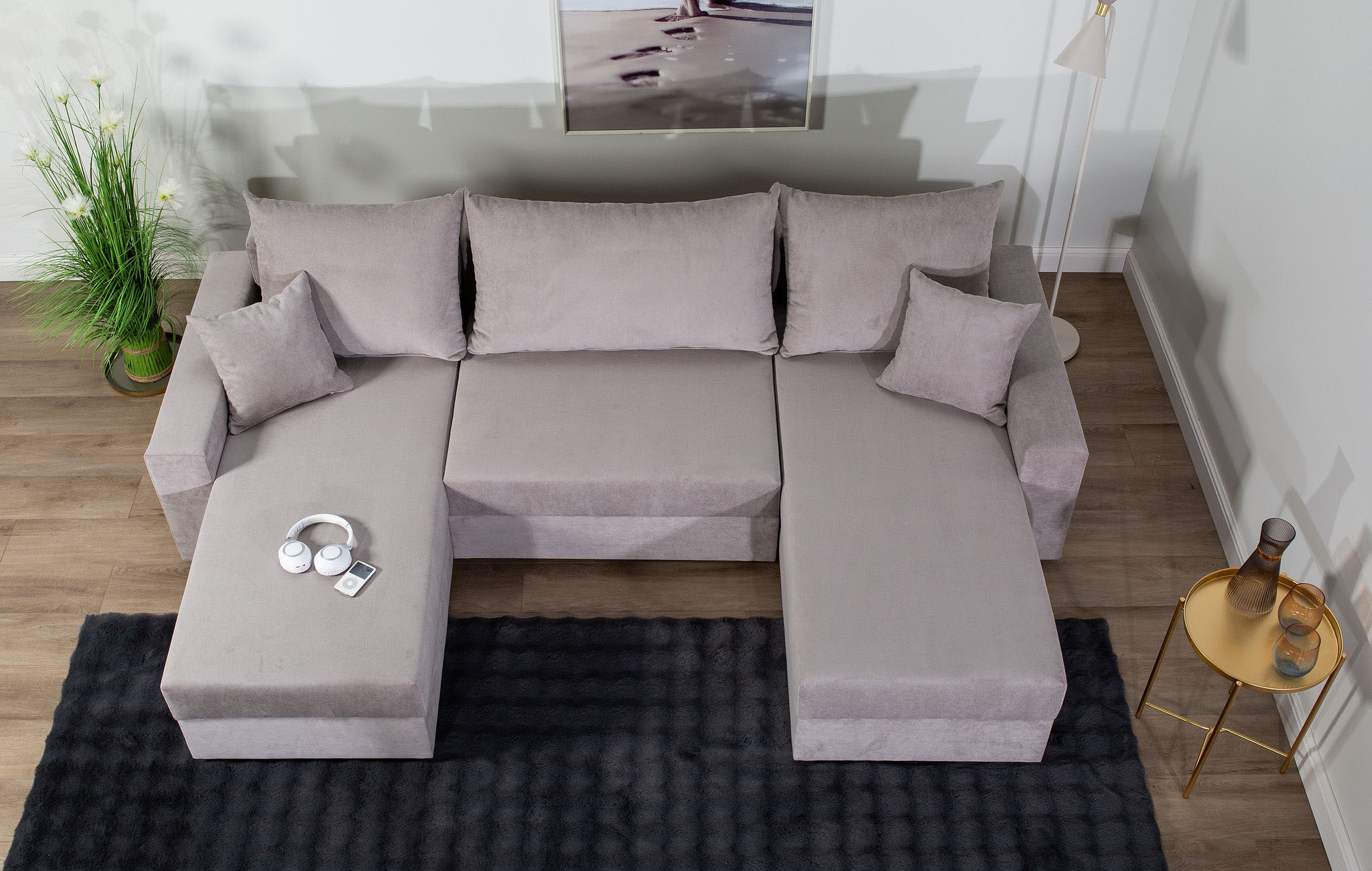 COLLECTION AB Wohnlandschaft »Pico U-Form, Breite 252, mit Schlaffunktion, Bettkasten & Zierkissen«, Wohnlandschaft,2 X Ottomane,Polyätherschaum Polsterung