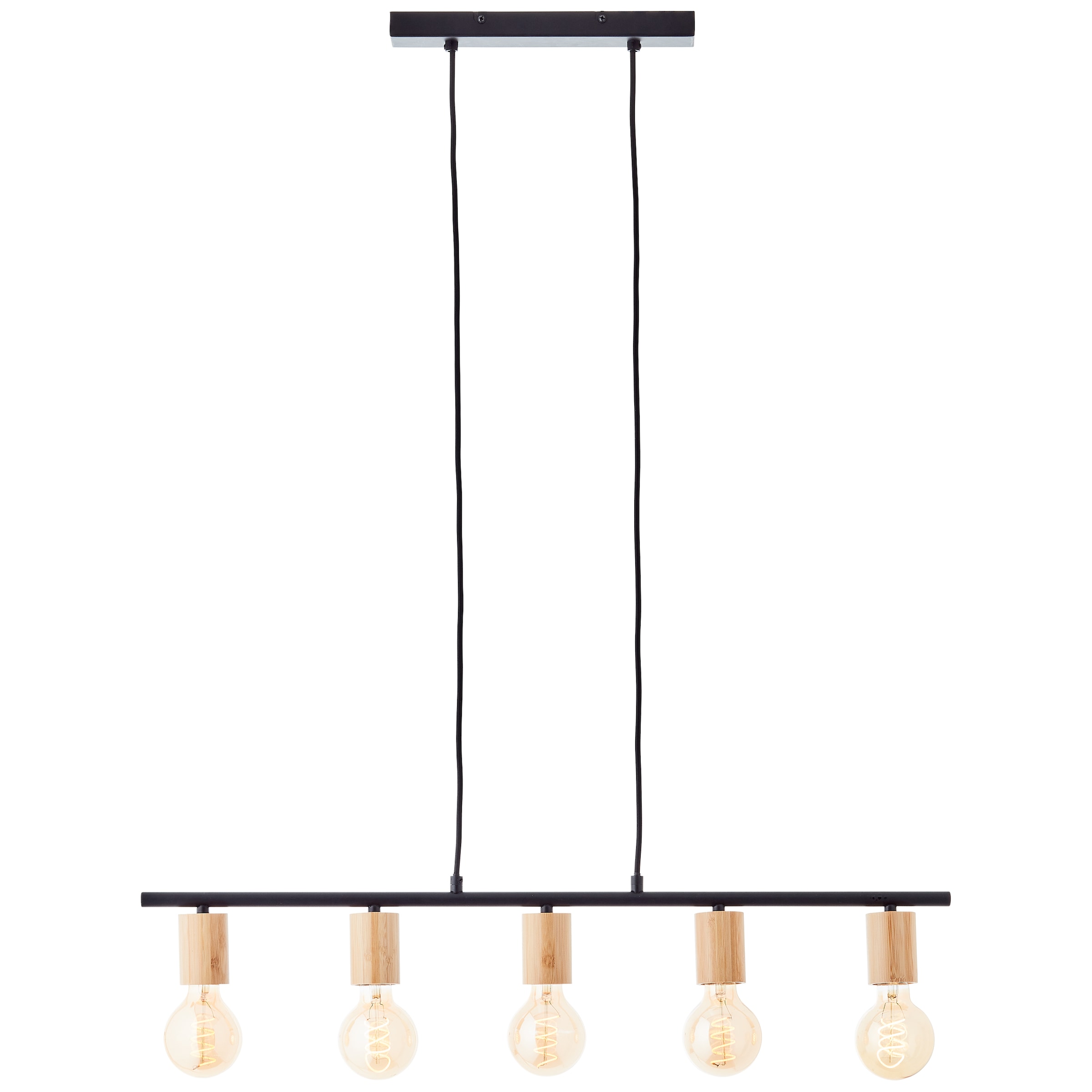 Brilliant Pendelleuchte »Kerry«, 5 flammig, Leuchtmittel E27 | ohne Leuchtmittel, 113 x 80 x 5 cm, 5 x E27, kürzbar, Metall/Bambus, schwarz/natur