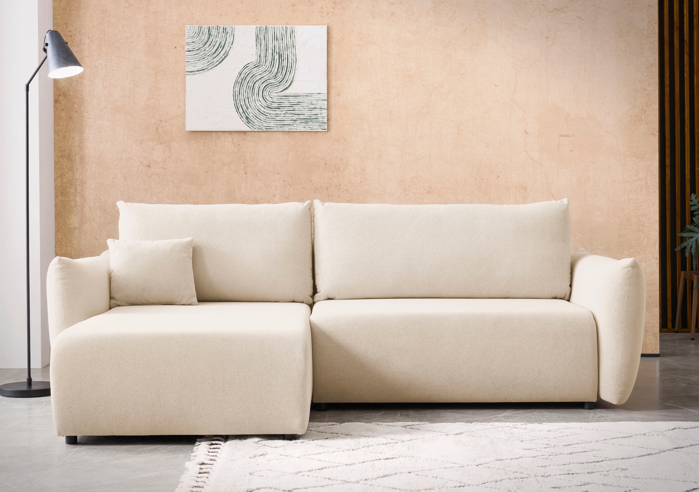 Home affaire Ecksofa »MAVAS Schlafsofa mit Bettkasten, L-Form,« ca.257/127cm (Liegefläche 212/145 cm), Cord, Chenille, Struktur