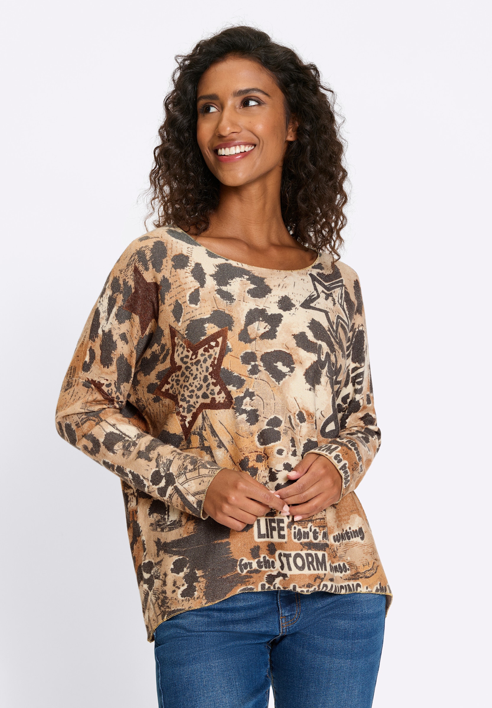 heine Strickpullover »Druck-Pullover Pullover mit Effektgarn«