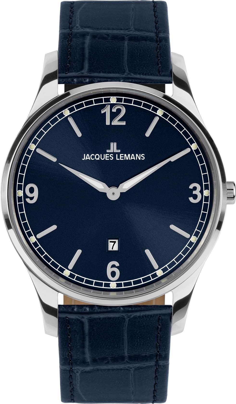 Jacques Lemans Quarzuhr »London, 1-2128C«, Armbanduhr, Herrenuhr, Datum, Leuchtzeigergehärtetes Crystexglas