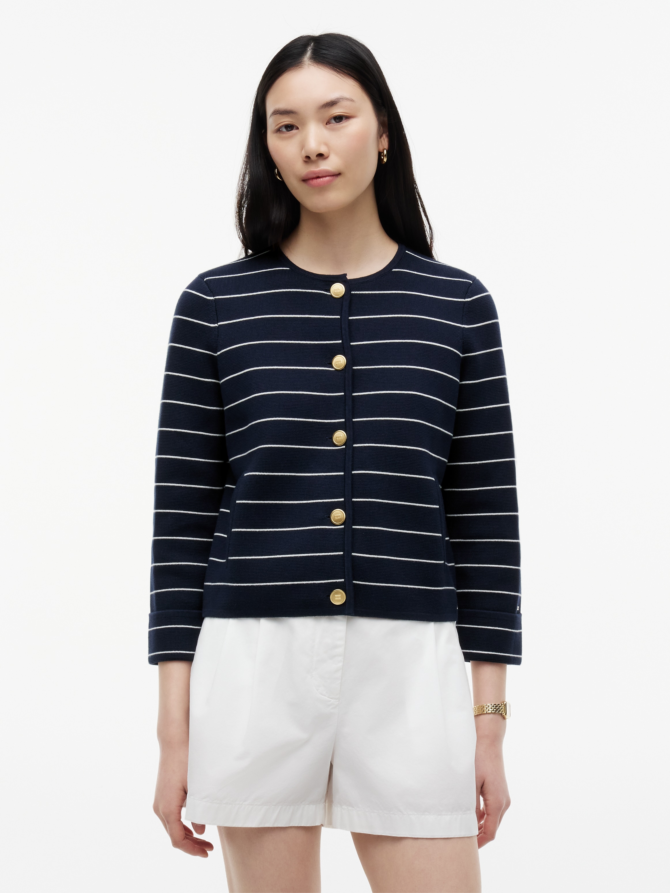 Tommy Hilfiger Strickjacke »GOLD BUTTON LS CARDI« Baumwolle, goldfarbene Knöpfe