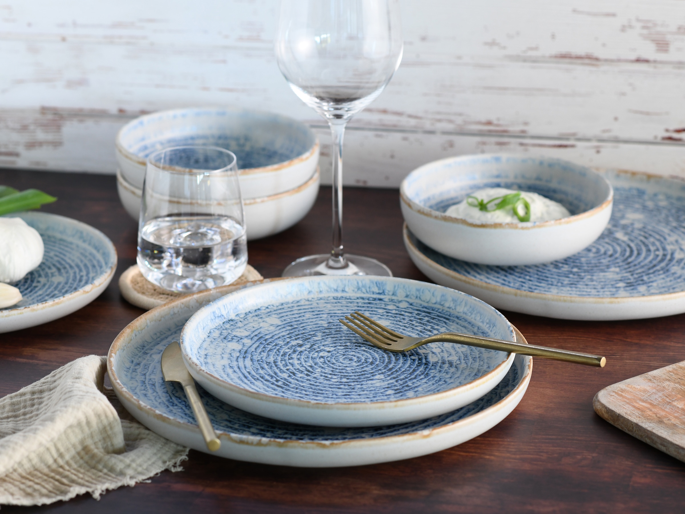 CreaTable Teller-Set »Uno Mykonos, Tellerset 12-tlg« Sommerlich, Vintage Style, Reaktivglasur