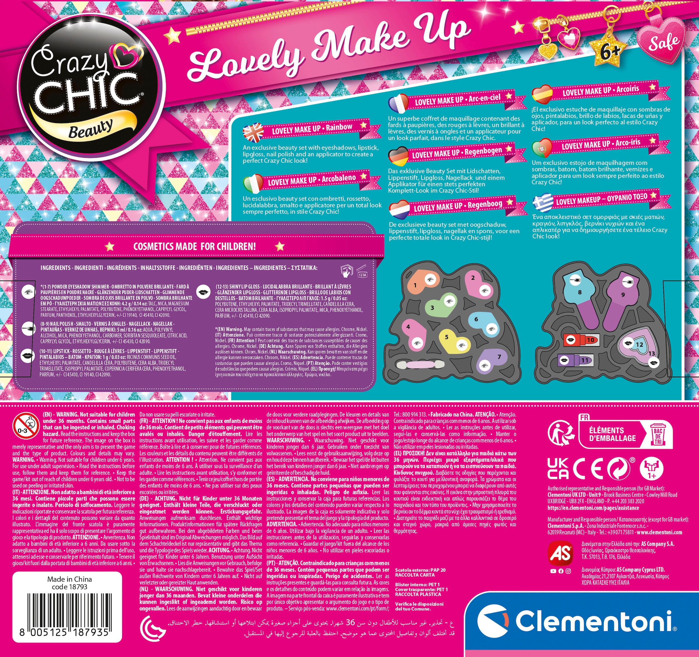 Clementoni® Kreativset »Crazy Chic, Regenbogen-Schminkkasten«, Made in Europe