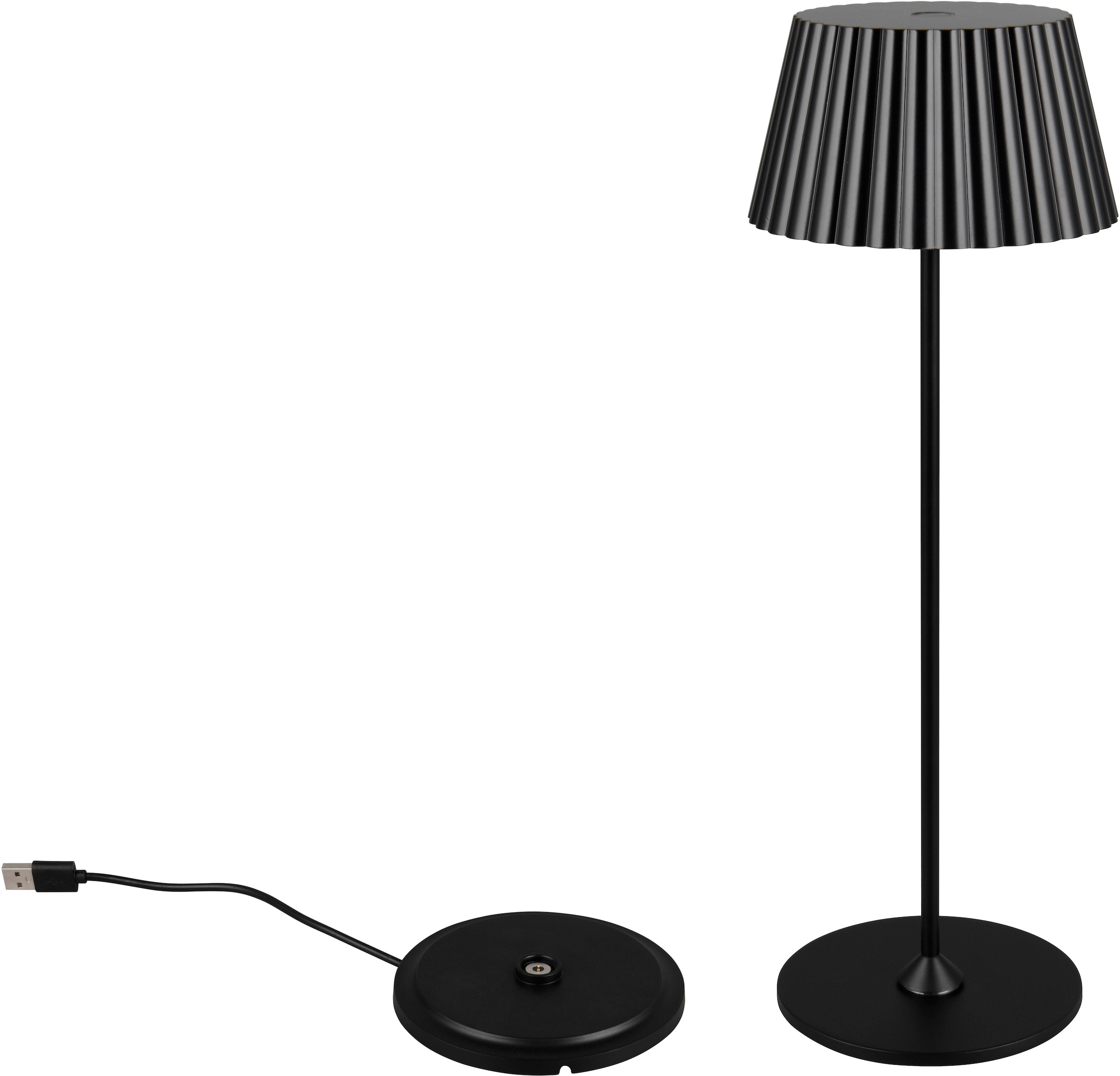 Reality Leuchten LED Außen-Tischleuchte »SUAREZ« LED-Board 1 Stk. Warmweiß Outdoor Akku Tischlampe inkl Ladestation USB-C in schwarz, Größe Ø 13,5...