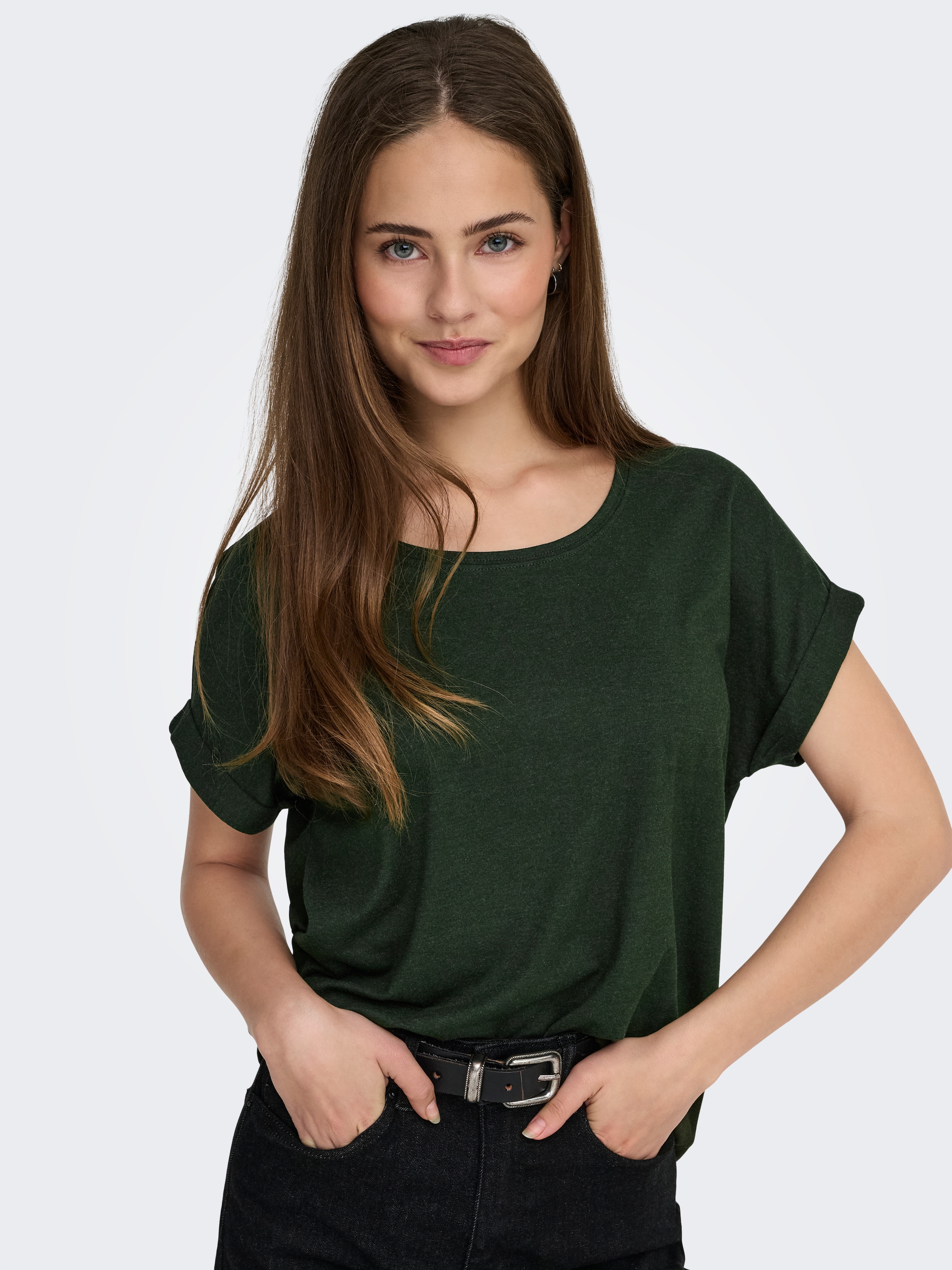 ONLY T-Shirt »ONLMOSTER – T-Shirt mit melierter Optik und elastischem Material« meliert, casual, lässig geschnitten, Viskosemischung, Rundhals