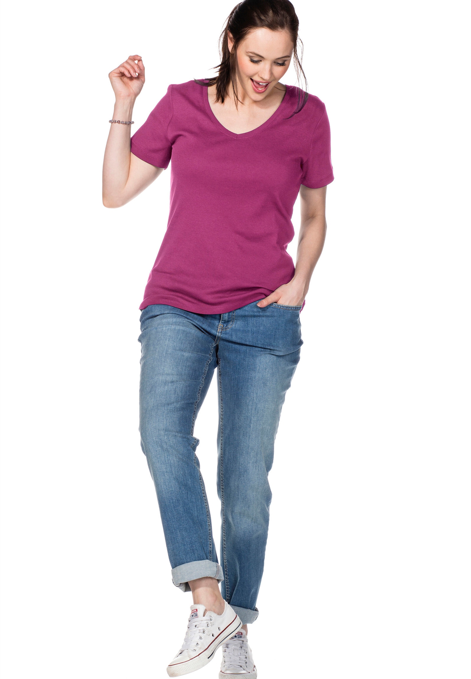 Sheego T-Shirt »T-Shirt T-Shirt mit V-Ausschnitt, Rippqualität«