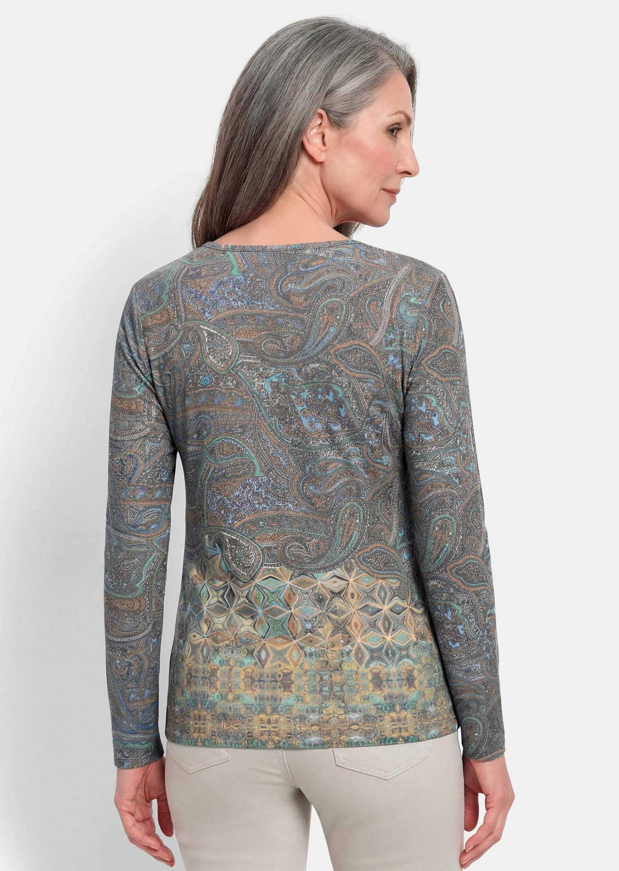 GOLDNER Langarmshirt »Kurzgröße Jerseyshirt mit Paisley-Druck« stretchbequmer Jersey