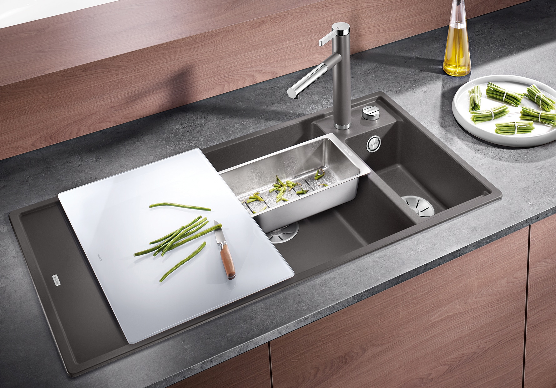 Blanco Granitspüle »AXIA III 6 S« aus SILGRANIT®, mit Glasschneidebrett und Edelstahlschale
