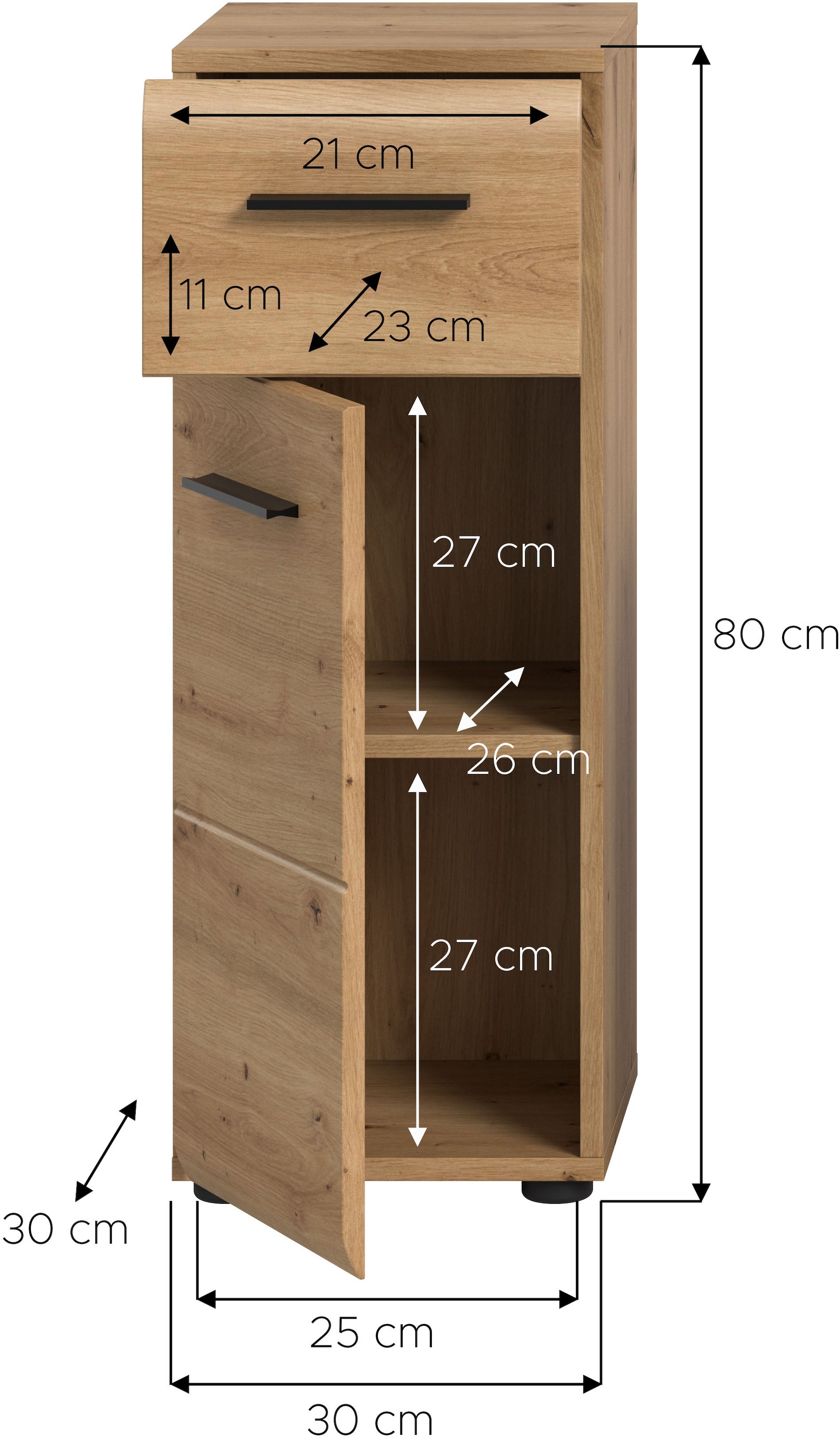 welltime Stauraumschrank »FLORENZ, TOPSELLER!, Höhe 80 cm, 1 Tür, 1 Schubkasten« TOPSELLER!, 1 Stk. tlg. Türanschlag wechselbar, hochwertige MDF Front, Badschrank, Bad