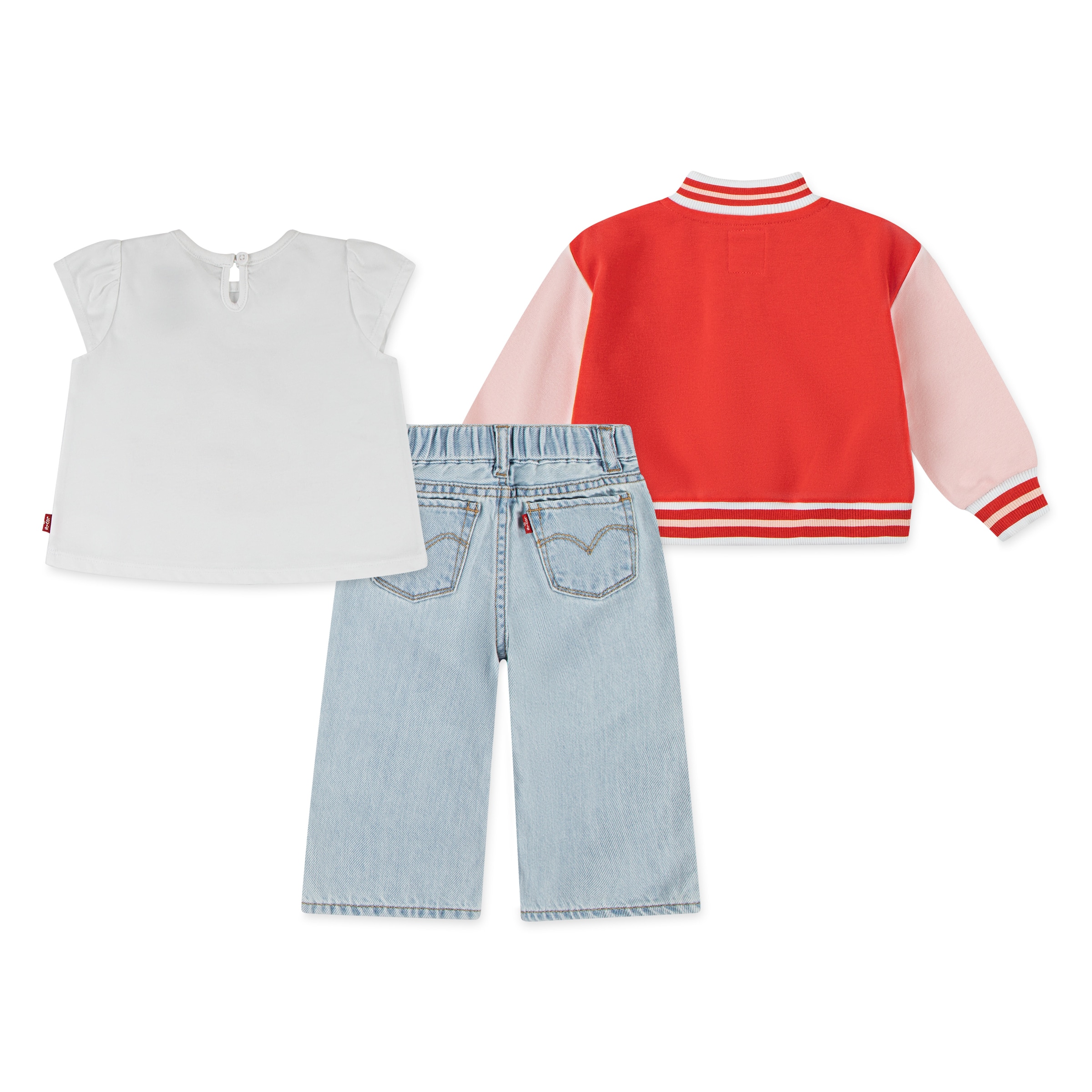 Levi's® Kids Shirt, Hose & Jäckchen »LVG BOMBER TEE AND WIDE PANT S«, mit Blumenstickerei, Colorblock-Design
