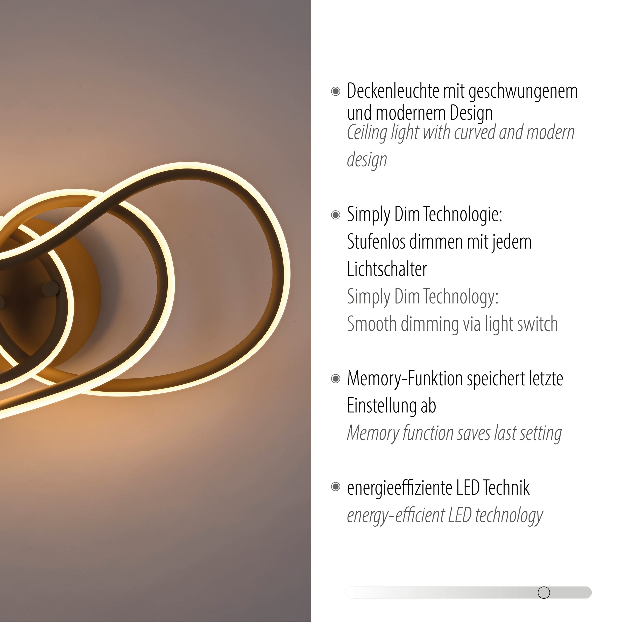 Paul Neuhaus LED Deckenleuchte »TWIST« LED-Board 1 Stk. Warmweiß Stufenlos dimmbar über Lichtschalter, Memoryfunktion