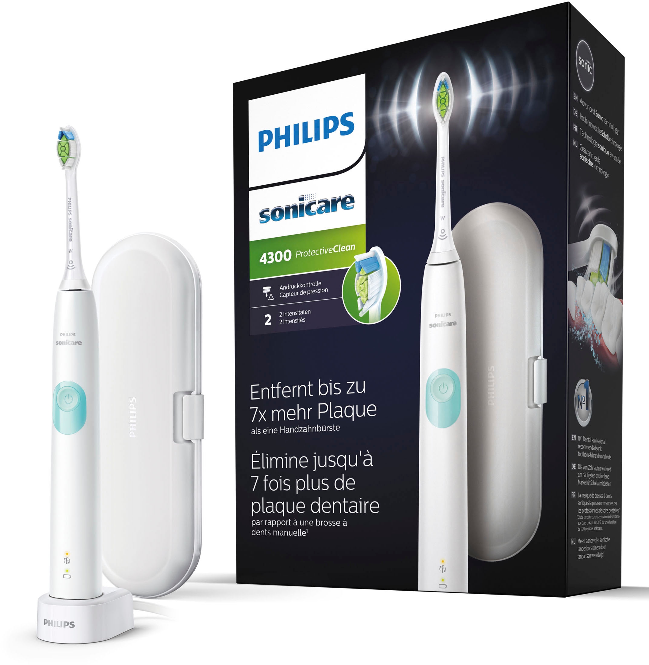 Philips Sonicare Elektrische Zahnbürste »ProtectiveClean 4300 HX6807/28«, 1 St. Aufsteckbürsten, mit Schalltechnologie und BrushSync Funktion, Ladestation, Reiseetui