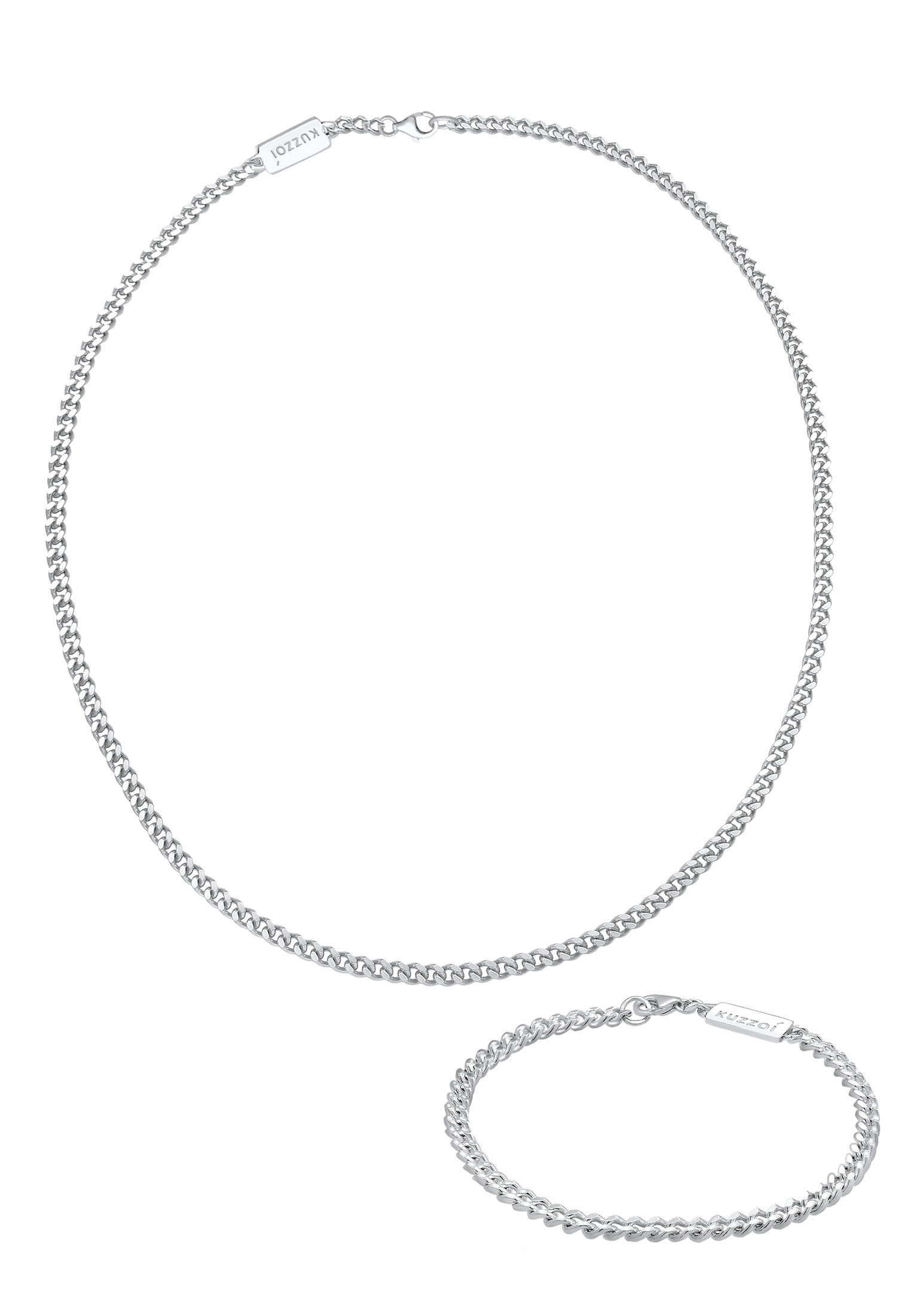 Kuzzoi Ketten und Armband Set »Schmuckset Panzerketten Armband und Kette Basic 925 Silber«