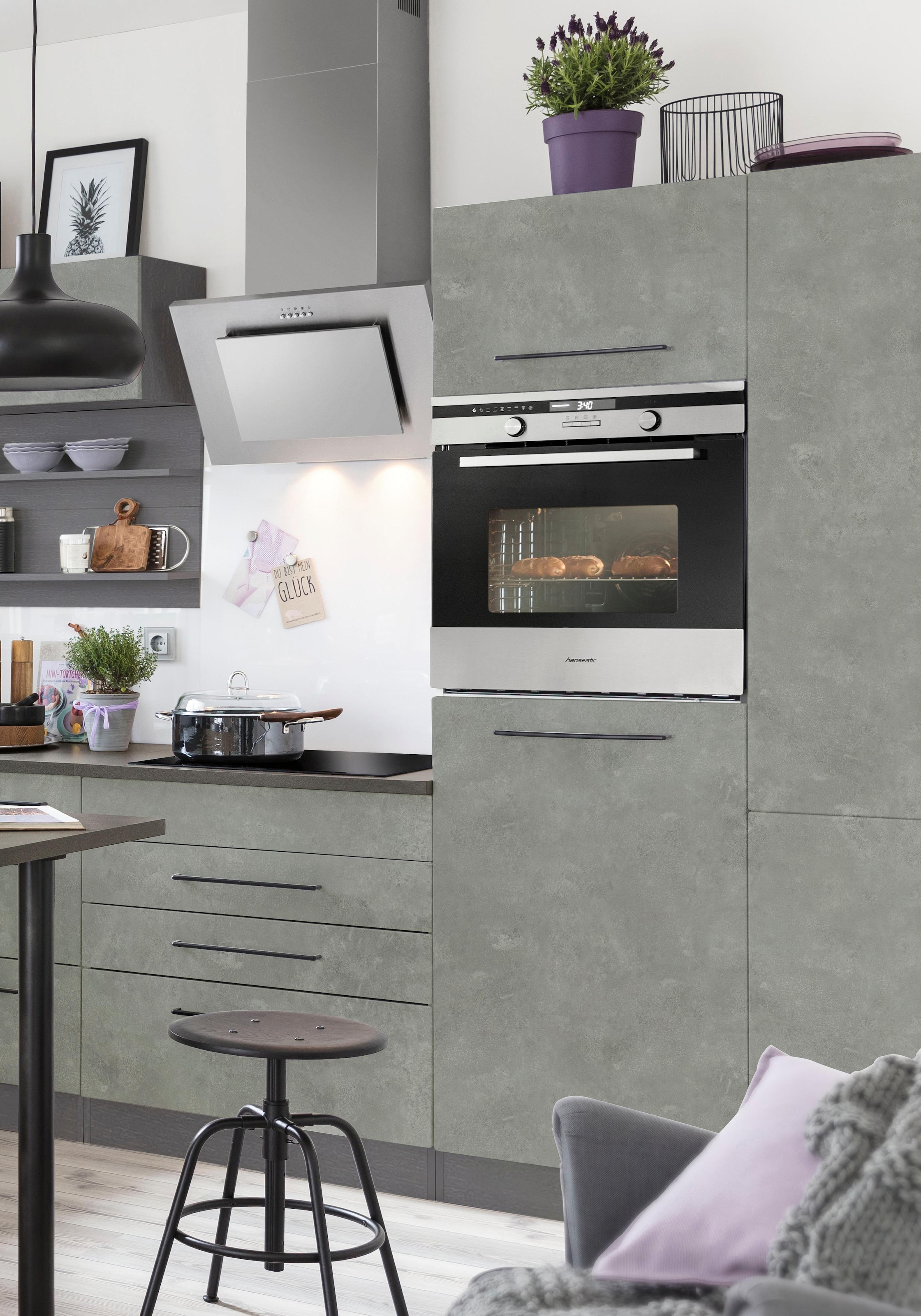 KOCHSTATION Backofenumbauschrank »KS-Tulsa« 60 cm breit, 200 cm hoch, für Einbaubackofen, schwarze Metallgriffe