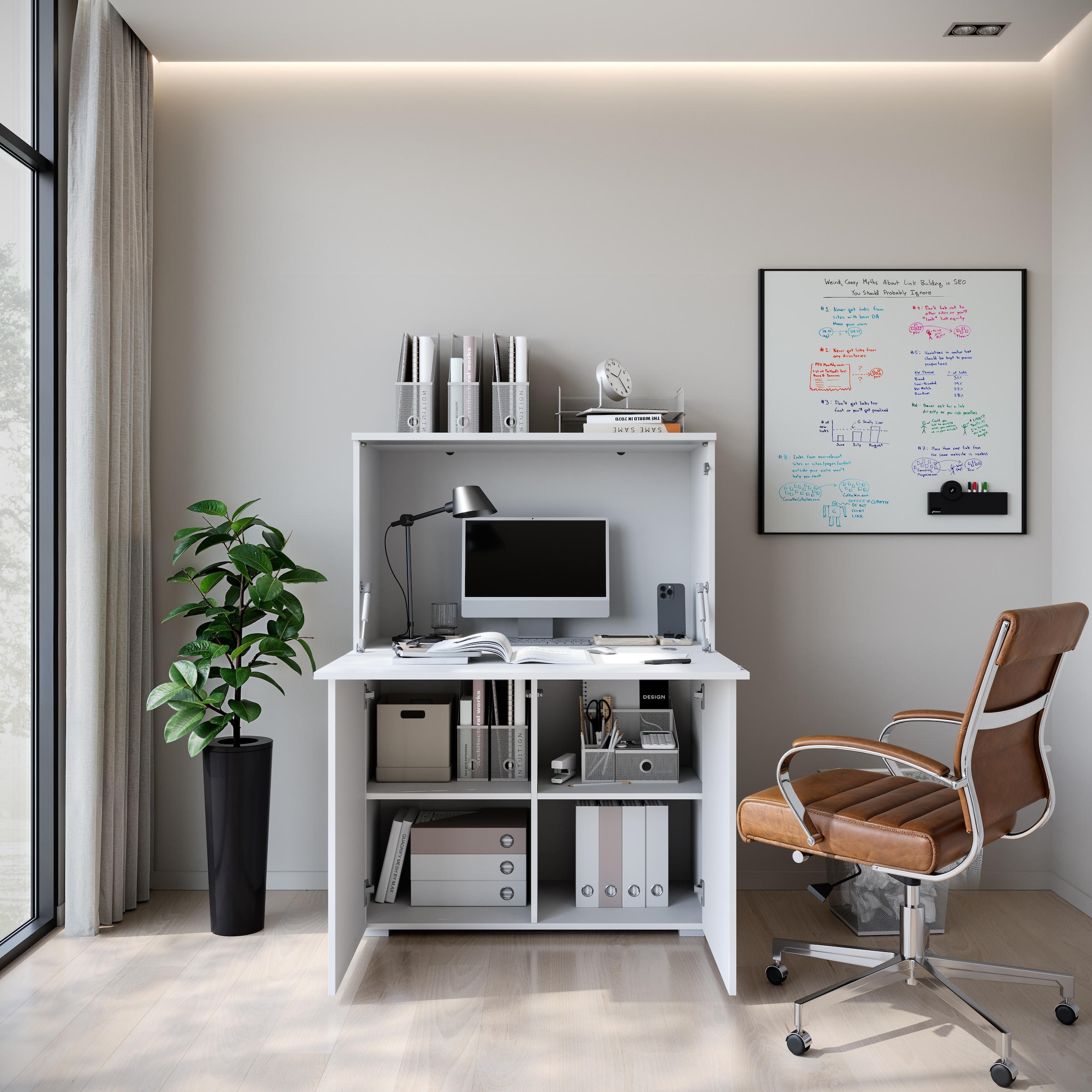 INOSIGN PC-Schrank »Vera, Sekretär, Home-Office-Schreibtisch«, (1 St.), Multifunktional mit Stauraum, klappbare Tischfläche, LED, B 90 cm