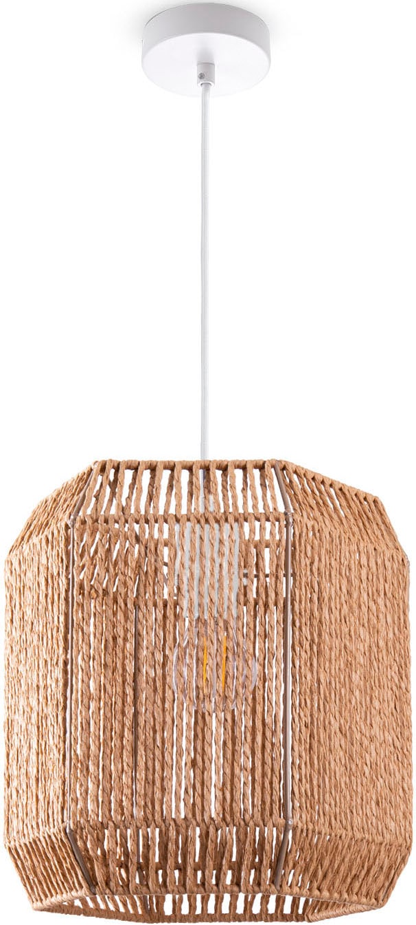 Paco Home Pendelleuchte »Hugo Pepe«, Leuchtmittel E27 | ohne Leuchtmittel, Wohnzimmer Esszimmer Rattan Optik Boho Schirm Papier Sechseckig