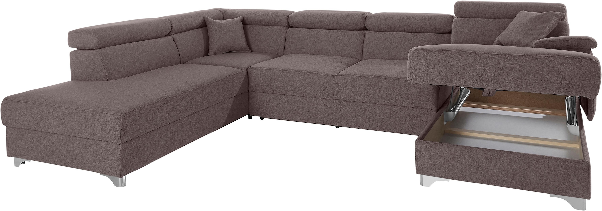 DOMO collection Wohnlandschaft »Mira, inklusive Kopfteilverstellung für mehr Wohlfühlkomfort, U-Form«, wahlweise mit Bettfunktion und Bettkasten, elegant und modern