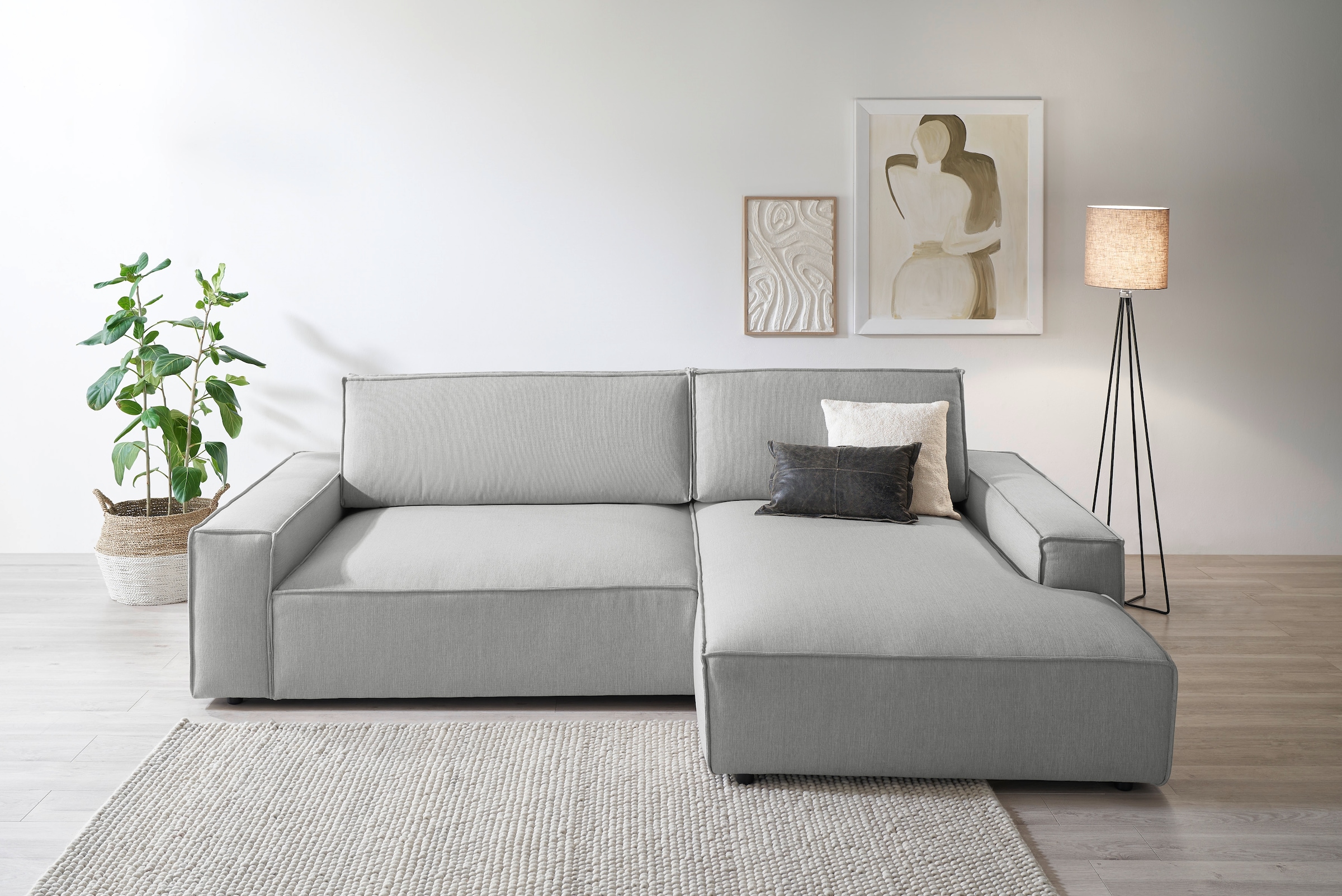 Home affaire Ecksofa »NEU: SHERWOODL XXL 284, Big-Sofa L-Form, tiefe Sitzfläche 95 cm, Cord,«, Leinenoptik, Recamiere rechts/links, auch als Schlafsofa stellbar