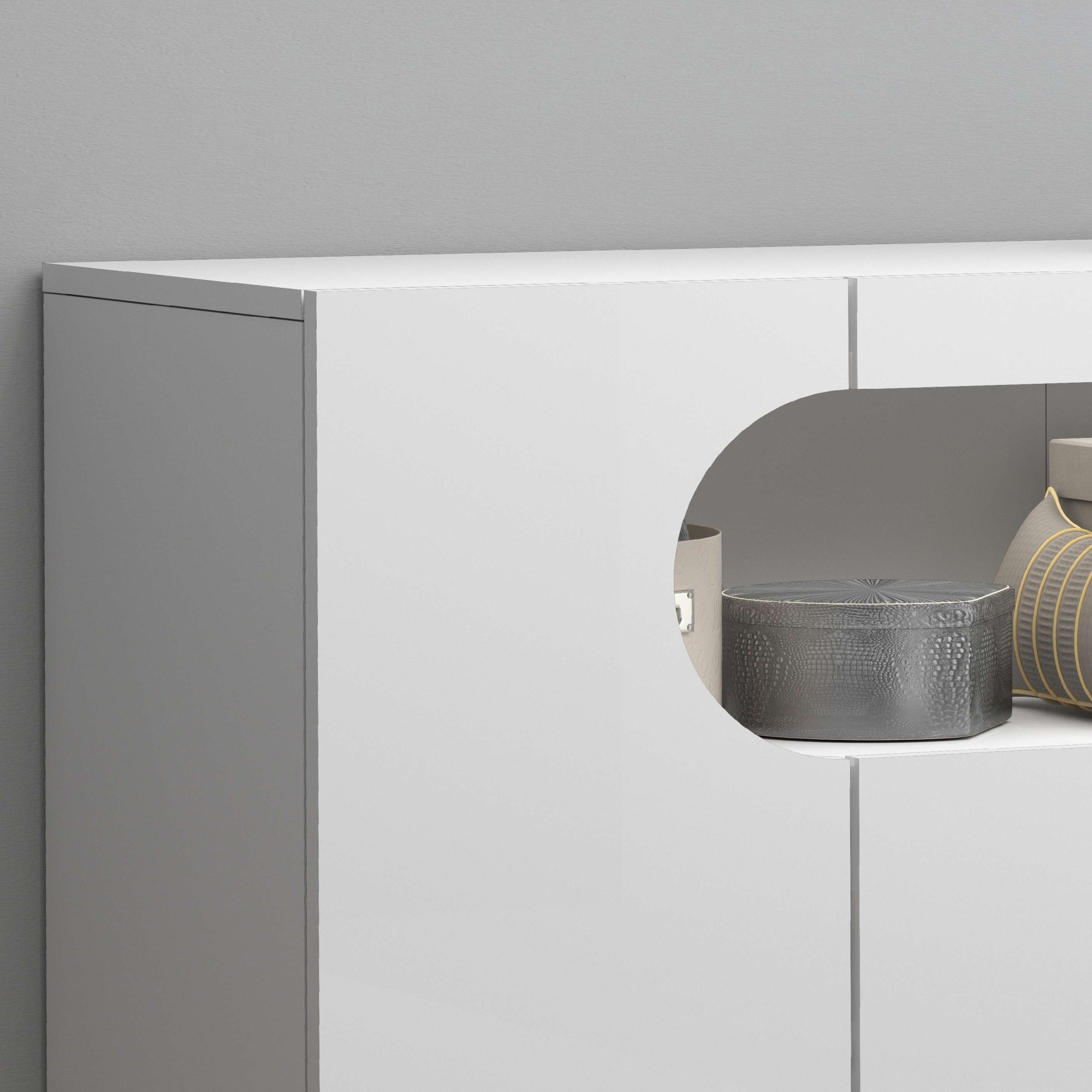 INOSIGN Schuhschrank »Real,Schuhschrank,Schuhkommode,Schuhregal,Breite 90 cm«, komplett Hochglanz lackiert, 3 Türen mit offenem Fach in ovaler Form
