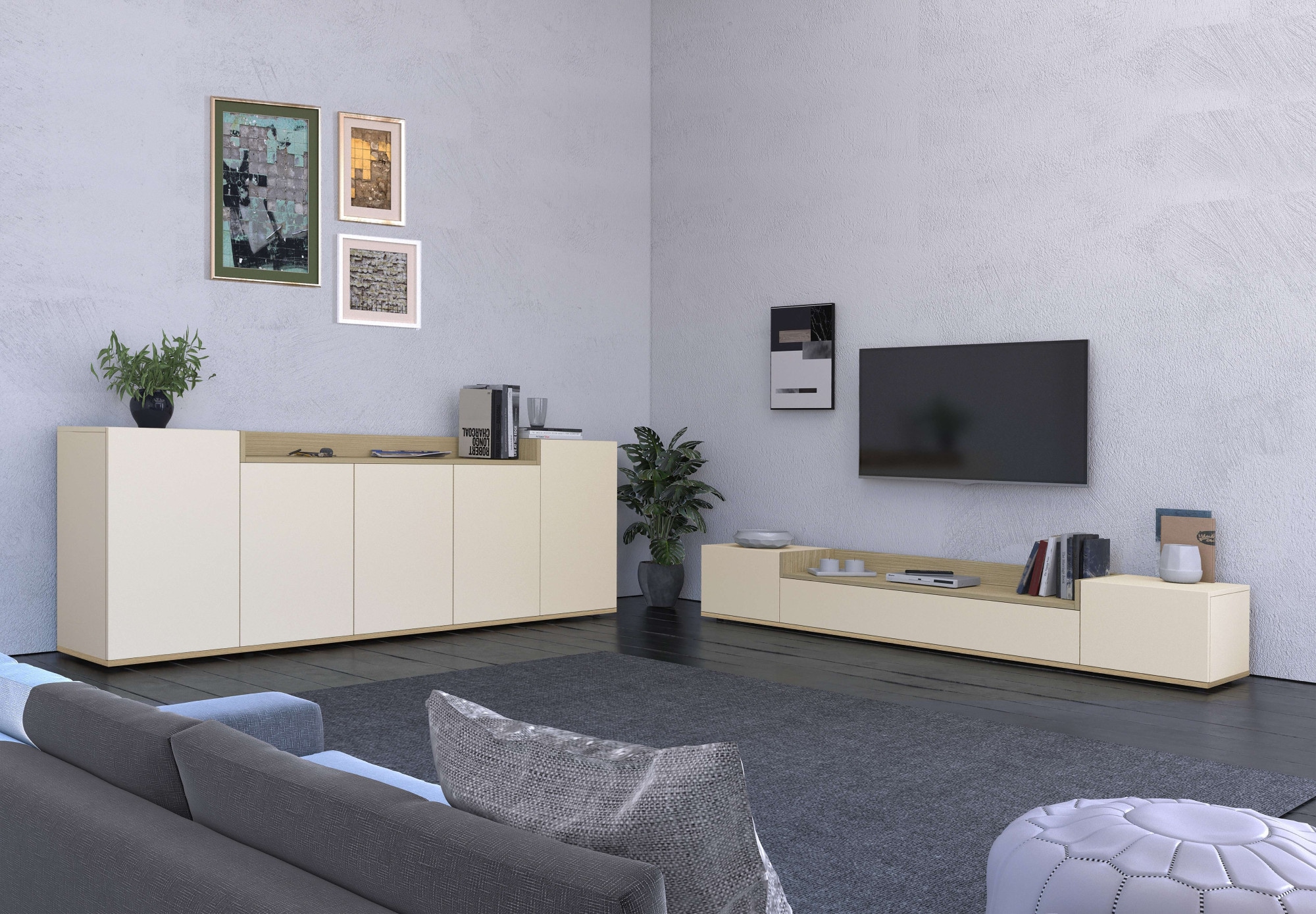 OTTO home Sideboard »BOLSENA, Kommode, Schrank,Lowboard mit 8 Fächer und offenes Ablagefach« 1 Stk. tlg. stehend/hängend montierbar, Made in Italy, B/T/H: 200 × 35 × 71,2 cm