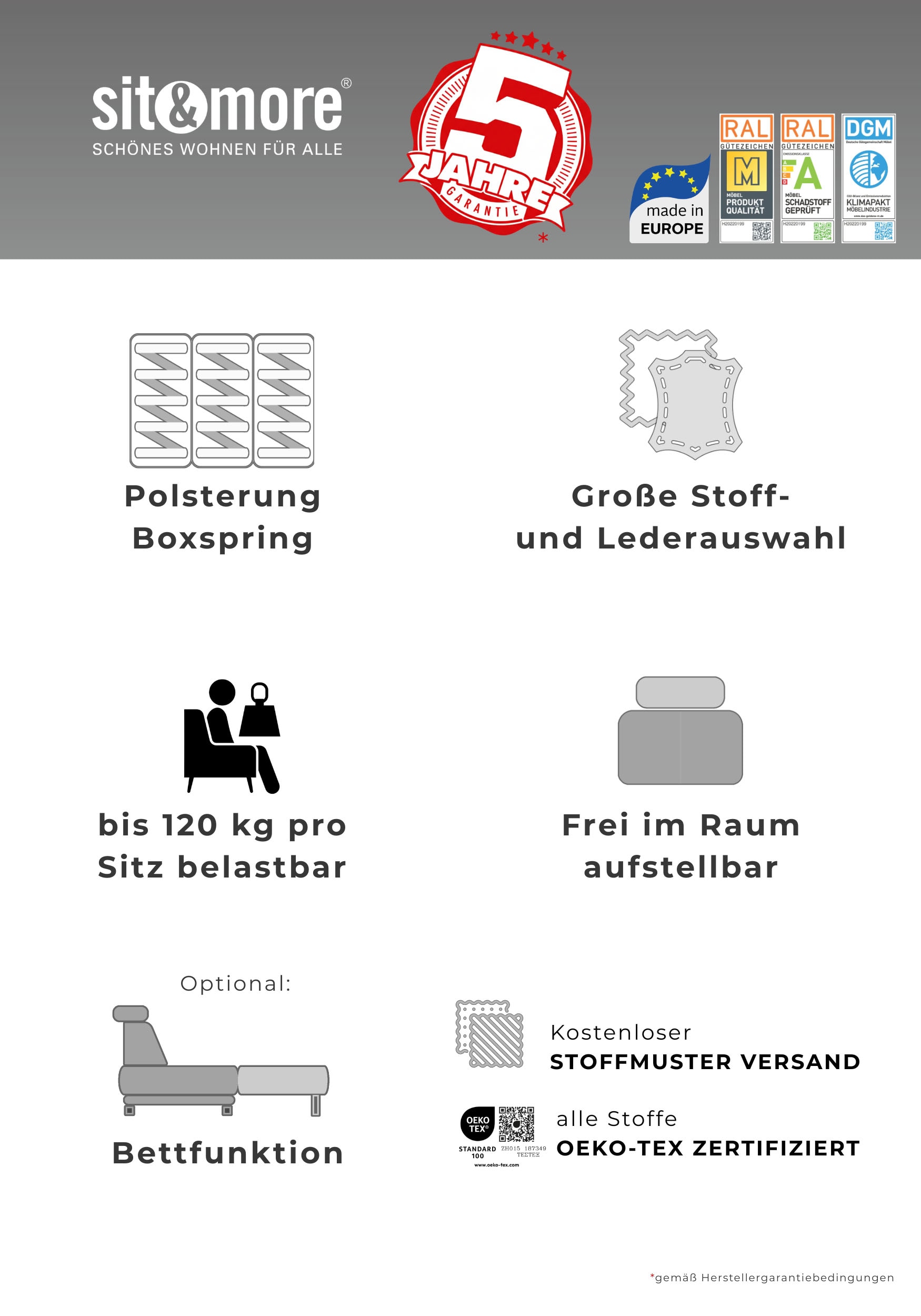 sit&more Ecksofa »Ascara L-Form« inklusive Boxspring/Federkern-Polsterung, wahlweise mit Schlaffunktion