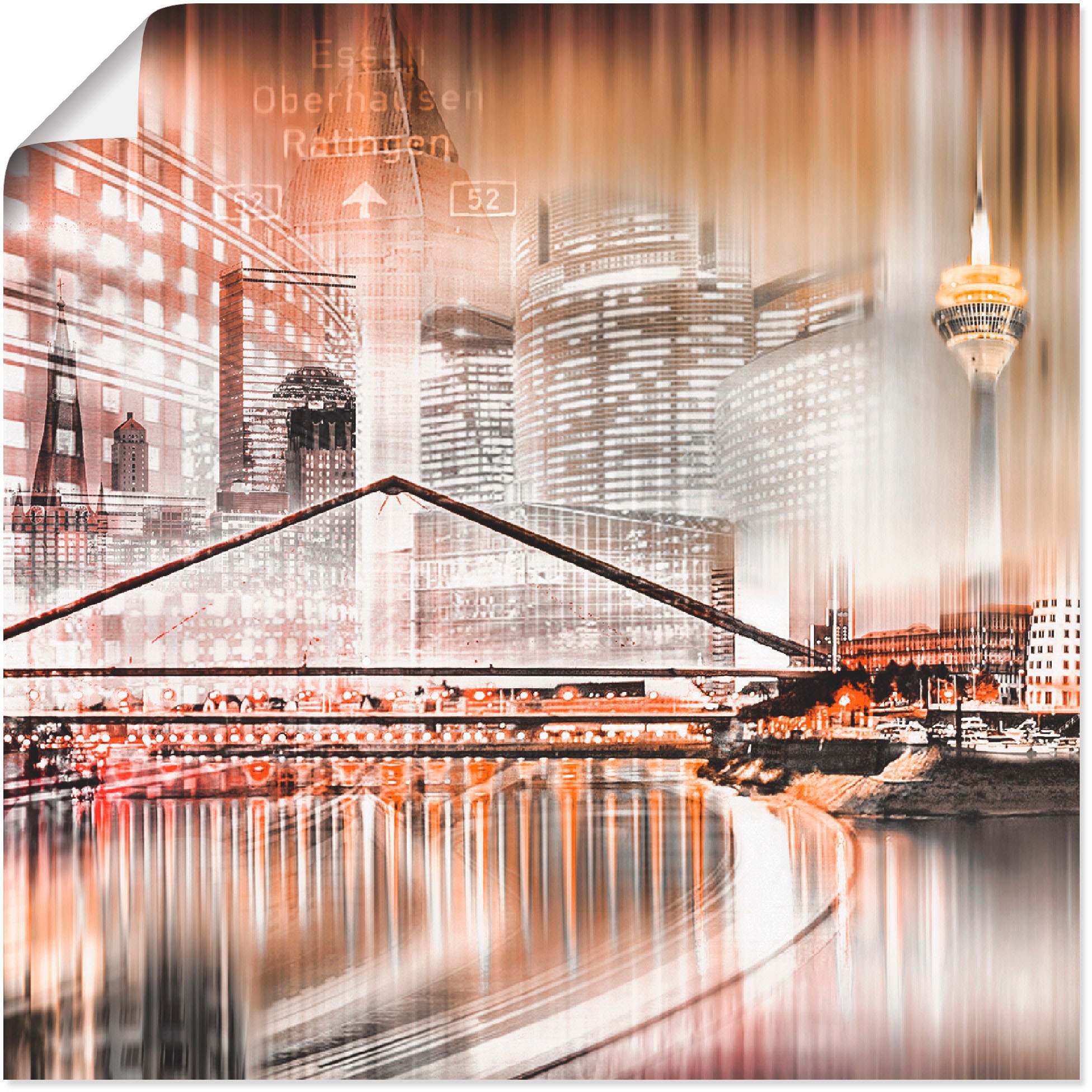 Artland Wandbild »Düsseldorf Collage Skyline 14«, Deutschland, (1 St.), in vielen Größen & Produktarten -Leinwandbild, Poster, Wandaufkleber / Wandtattoo auch für Badezimmer geeignet