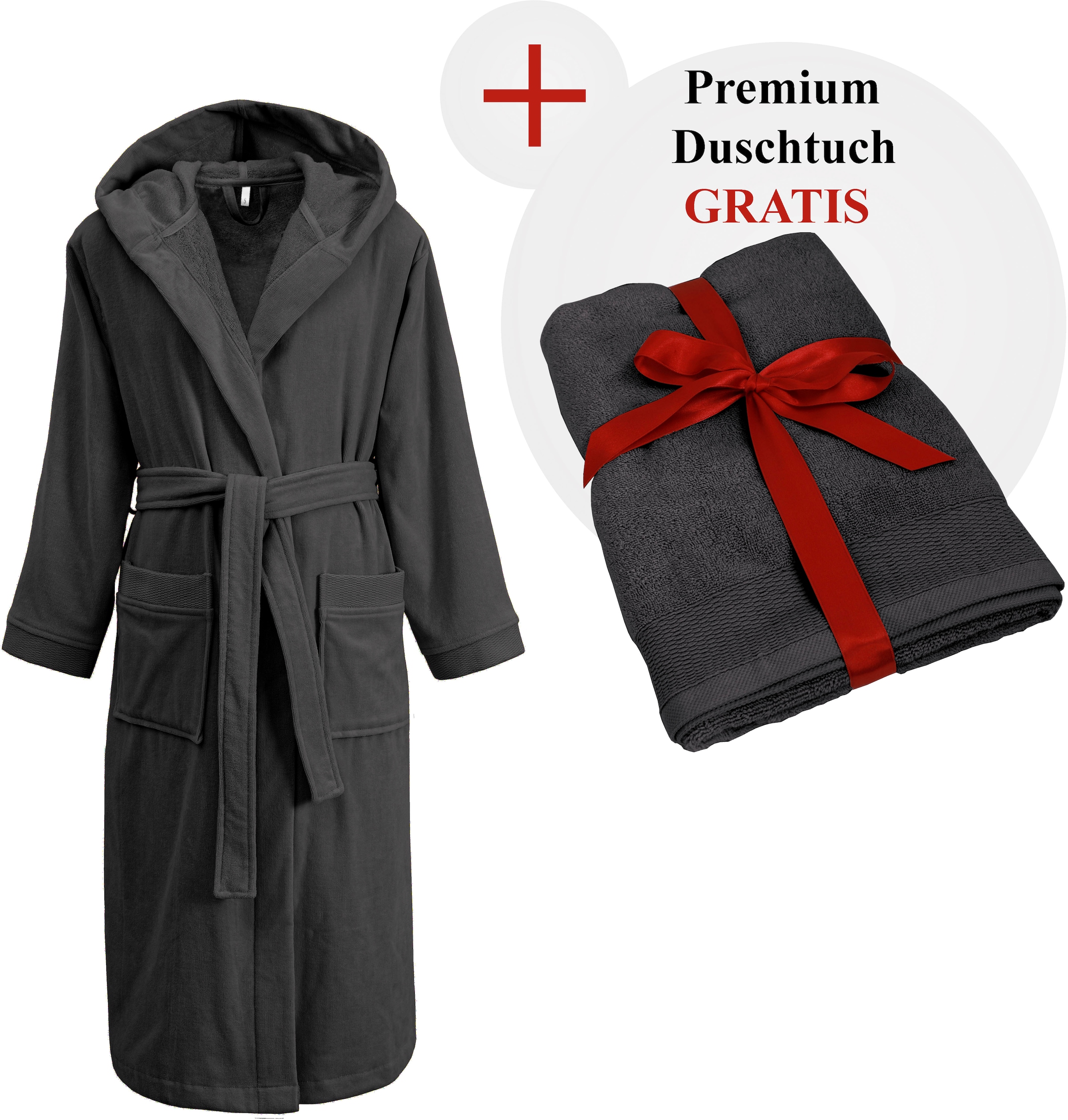 OTTO home Unisex-Bademantel »Fenya, 330 g/m², Premium, Hotelbademantel, Morgenmantel,  Sauna & Spa« 1 Stk. Reißverschlusstaschen, weich mit GRATIS-Zugabe: 1x Duschtuch 70x140 cm