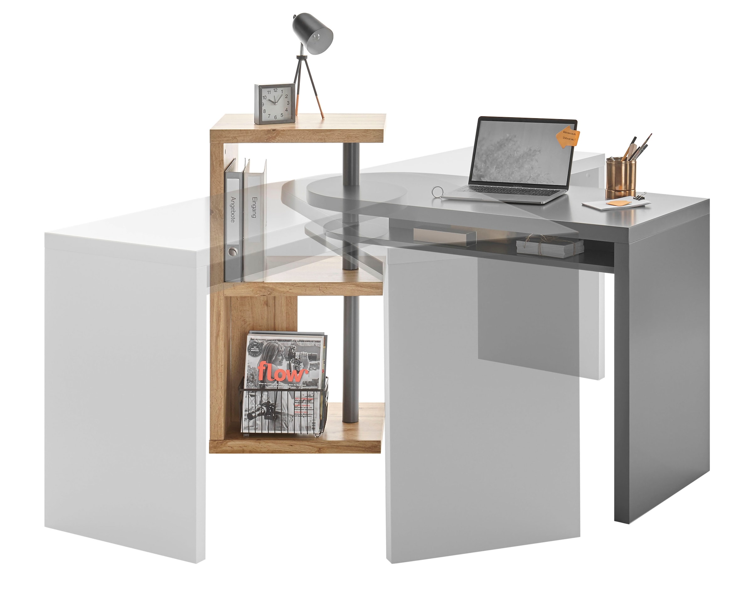 MCA furniture Schreibtisch »Moura«, mit Regalelment weiß hochglanz, Tischplatte schwenkbar, Breite 145 cm