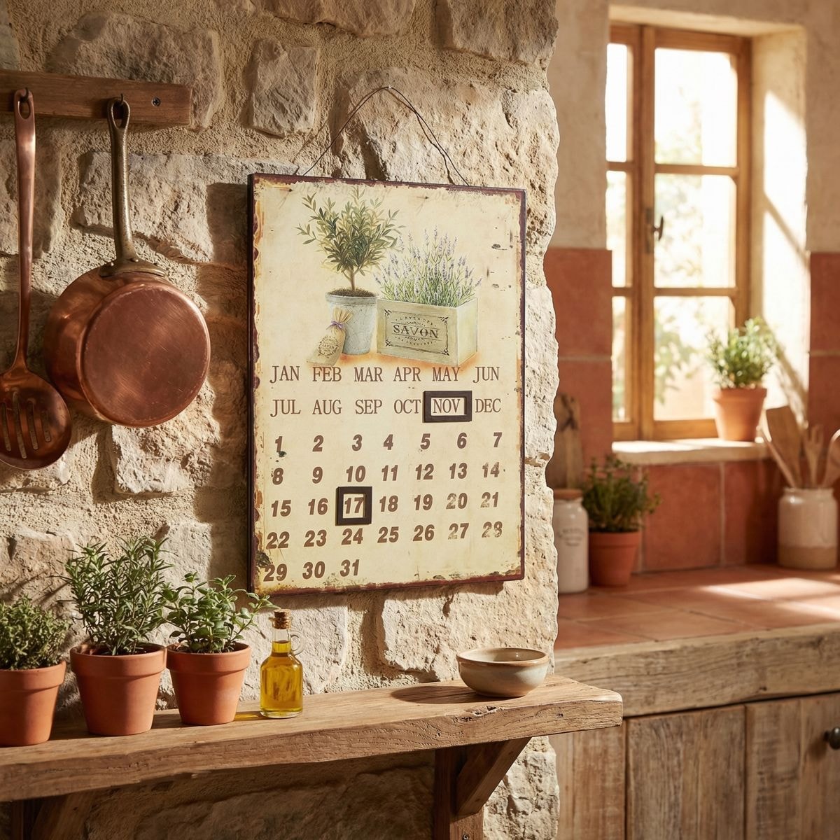 Ambiente Haus Wanduhr »Metallbild Kalender - Lavendel 25x33cm« Metallbild Kalender - Lavendel 25x3