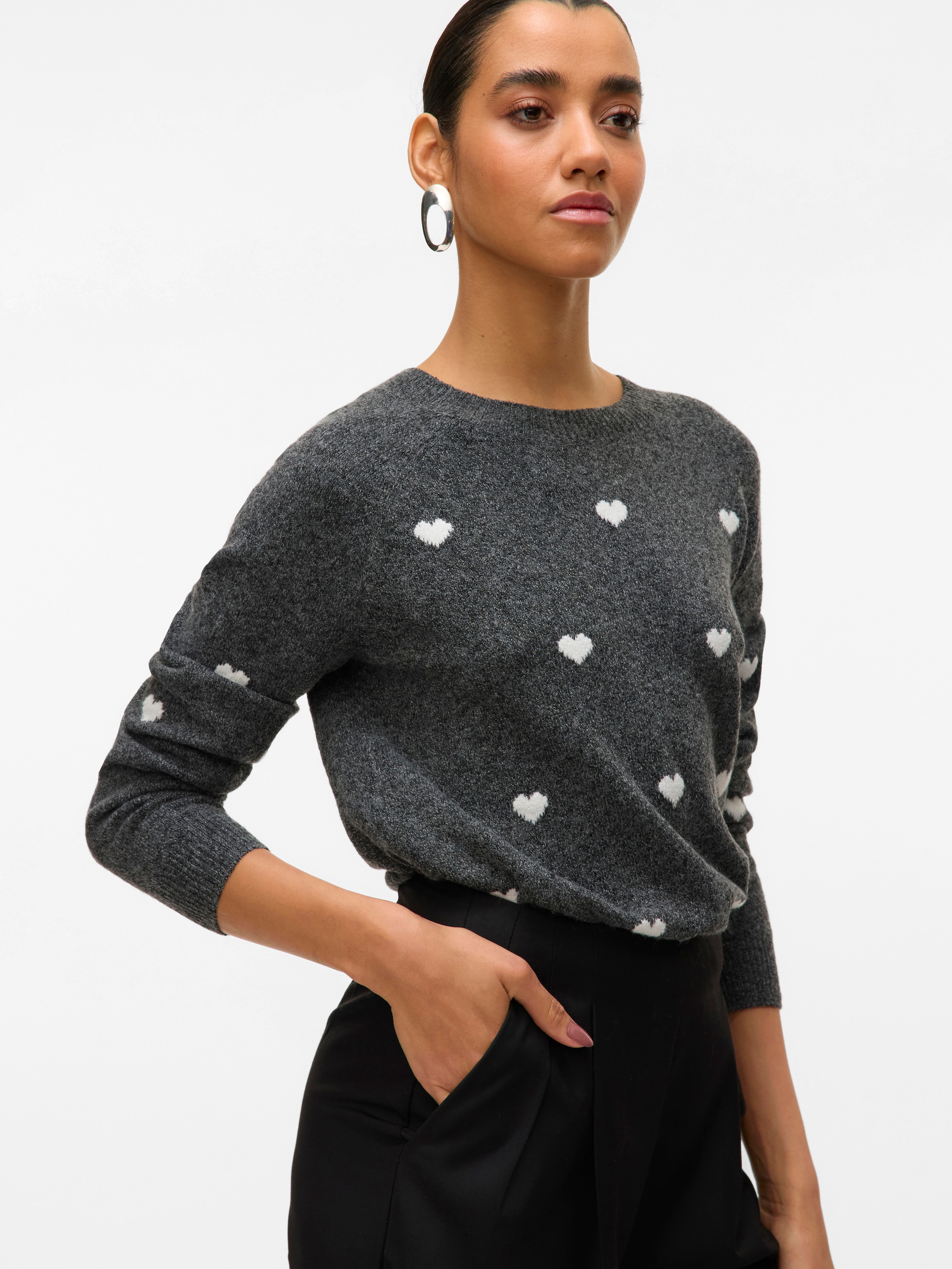 Vero Moda Rundhalspullover »VMDOFFY INTARSIA LS O-NCK PULLOV GA NOOS« Materialmix, regular fit