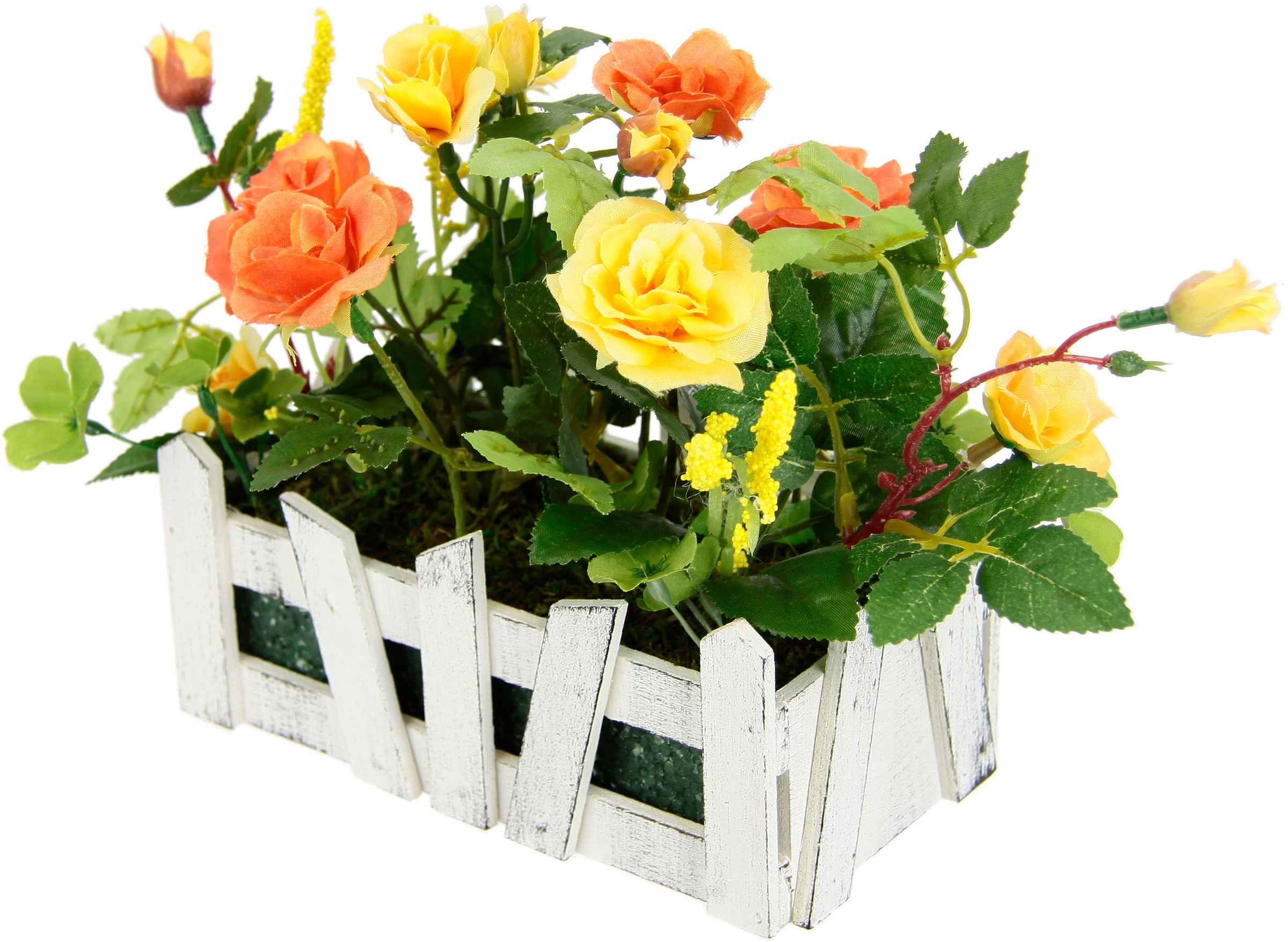 I.GE.A. Kunstblume »Wildrosen im Seidenblumen Rosenbusch bei Rosenblätter Zaun«, Blumen bestellen Künstliche OTTO