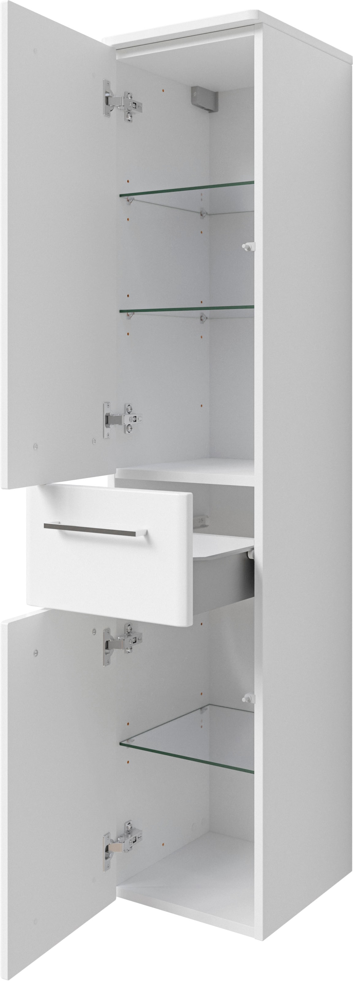 Saphir Midischrank »Quickset 316 Badschrank 30 cm breit, 2 Türen, 1 Schublade«, Badezimmer-Midischrank inkl. Türdämpfer, Griffe in Chrom glänzend