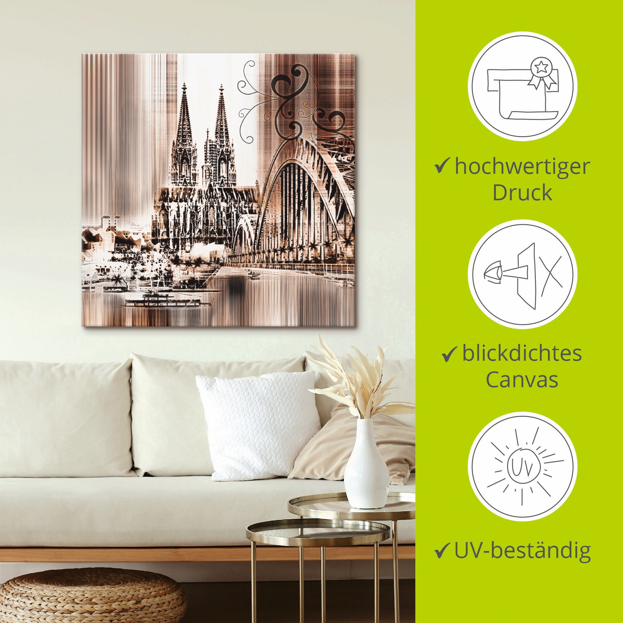 Artland Wandbild »Köln Skyline Collage VI«, Architektonische Elemente, (1 St.), als Leinwandbild, Wandaufkleber in verschied. Größen