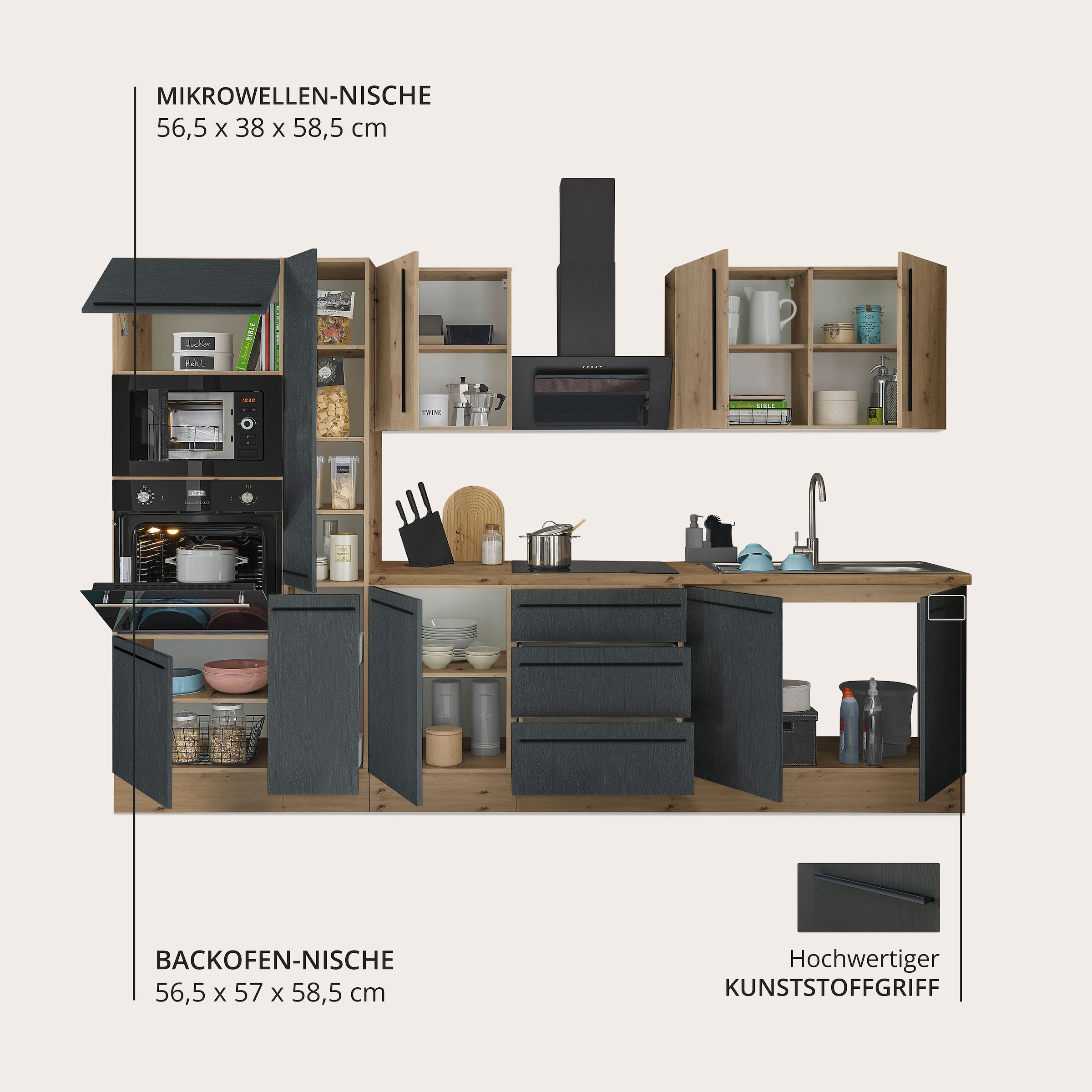 KOCHSTATION Küchenzeile »Florida« Breite 300 cm, wahlweise mit E-Geräten,Softclose für Türen/Schubkästen