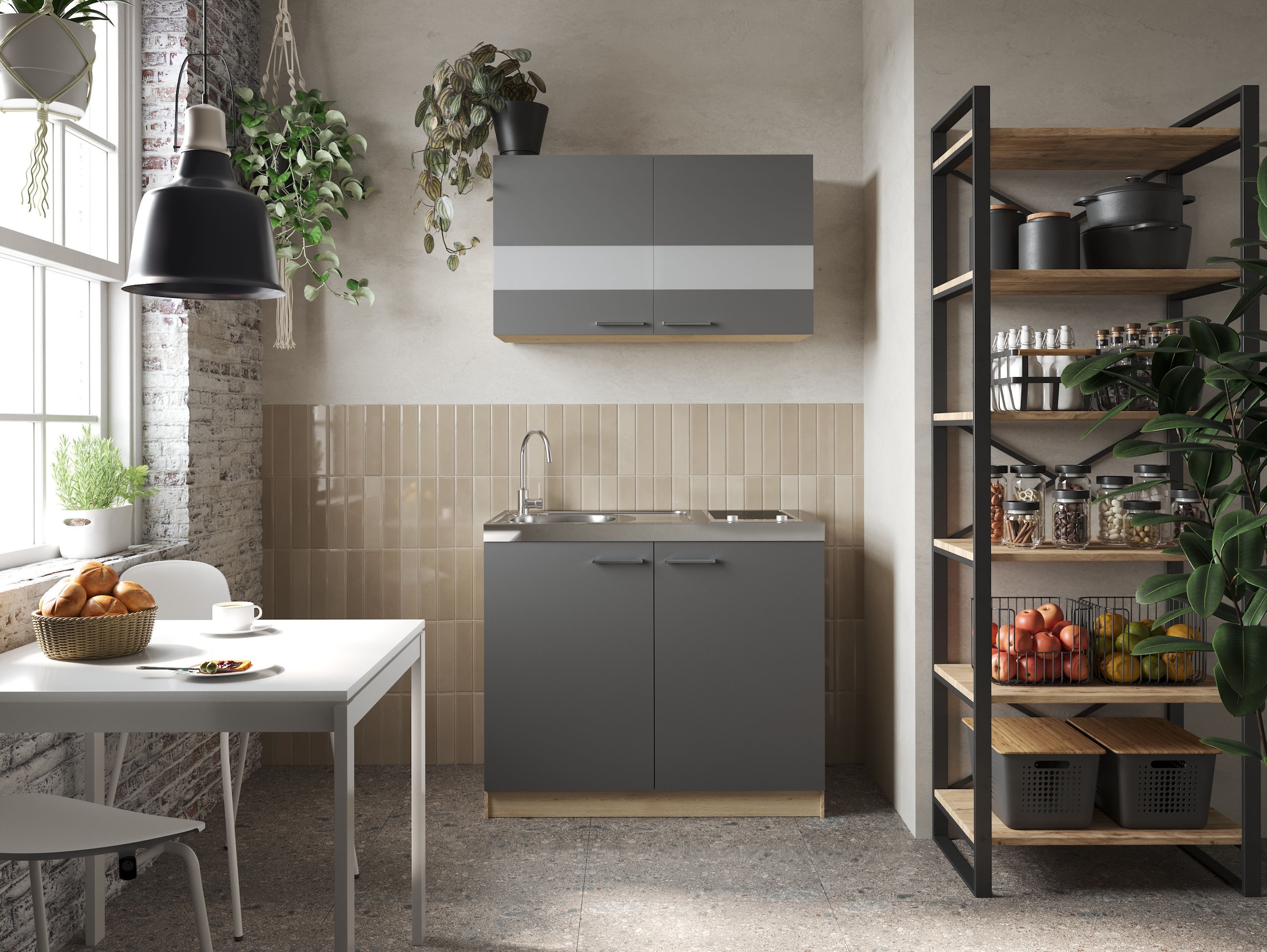 RESPEKTA Pantryküche »Merle« Breite 100 cm, Soft-Close, Spülenabdeckung mit Glaskeramikkochfeld