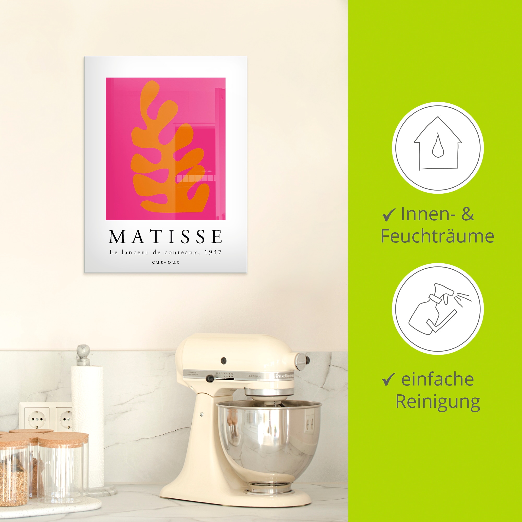 Artland Glasbild »Matisse der Messerwerfer - orange« Muster 1 Stk. tlg. in verschiedenen Größen