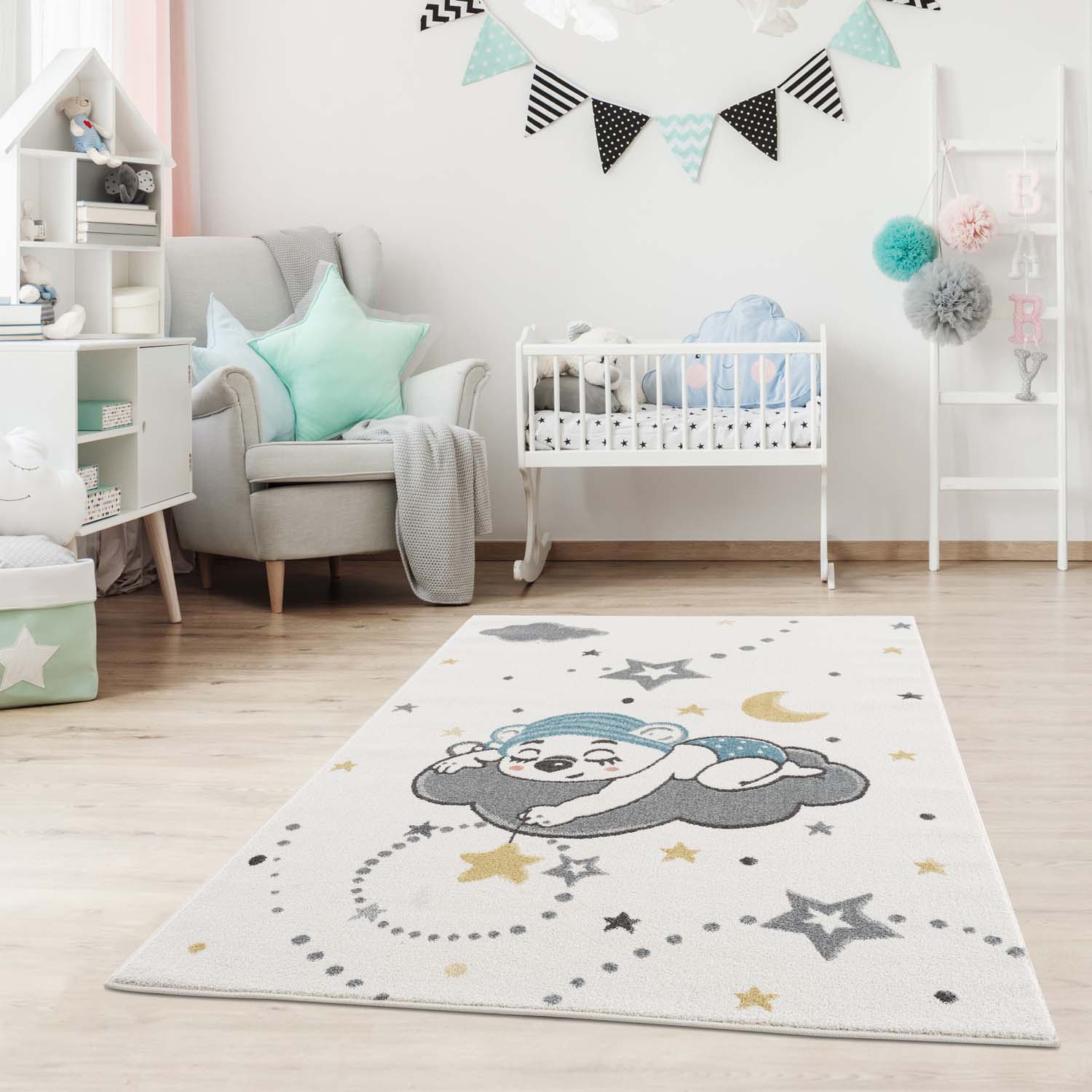 Carpet City Kinderteppich »Anime9385«, rechteckig, 11 mm Höhe, Babyteppich, Sterne, Mond, Nachthimmel, Weicher Flor, Pflegeleicht