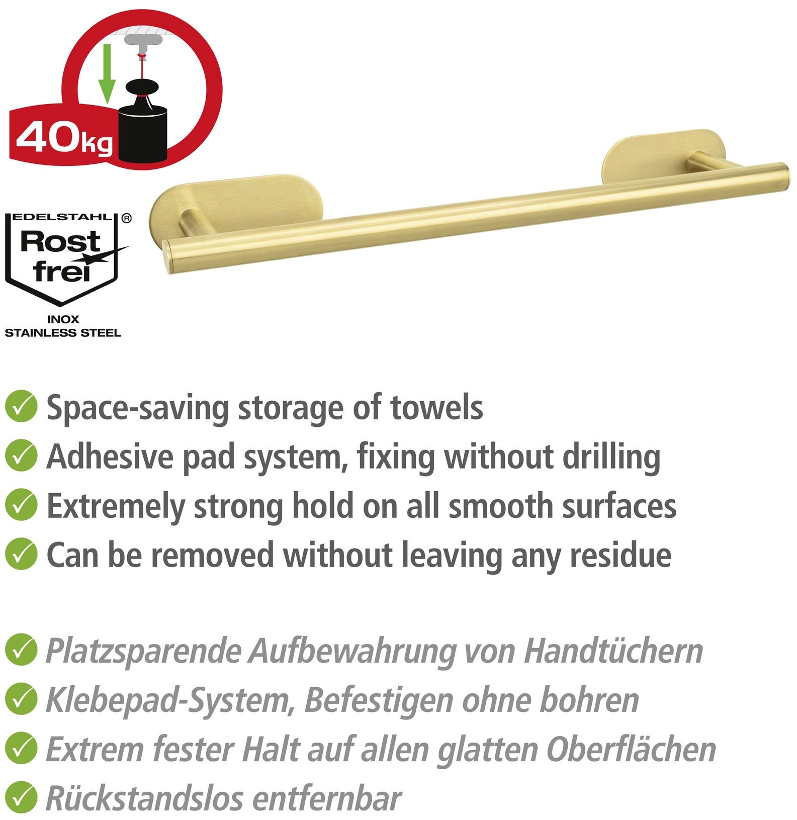 WENKO Handtuchstange »Turbo-Loc® Orea«, 40 cm, Befestigen ohne Bohren