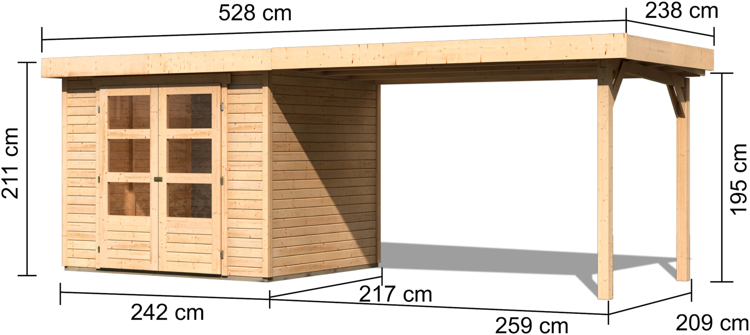 Karibu Gartenhaus »Arnis« mit Anbaudach 2,80 m Breite